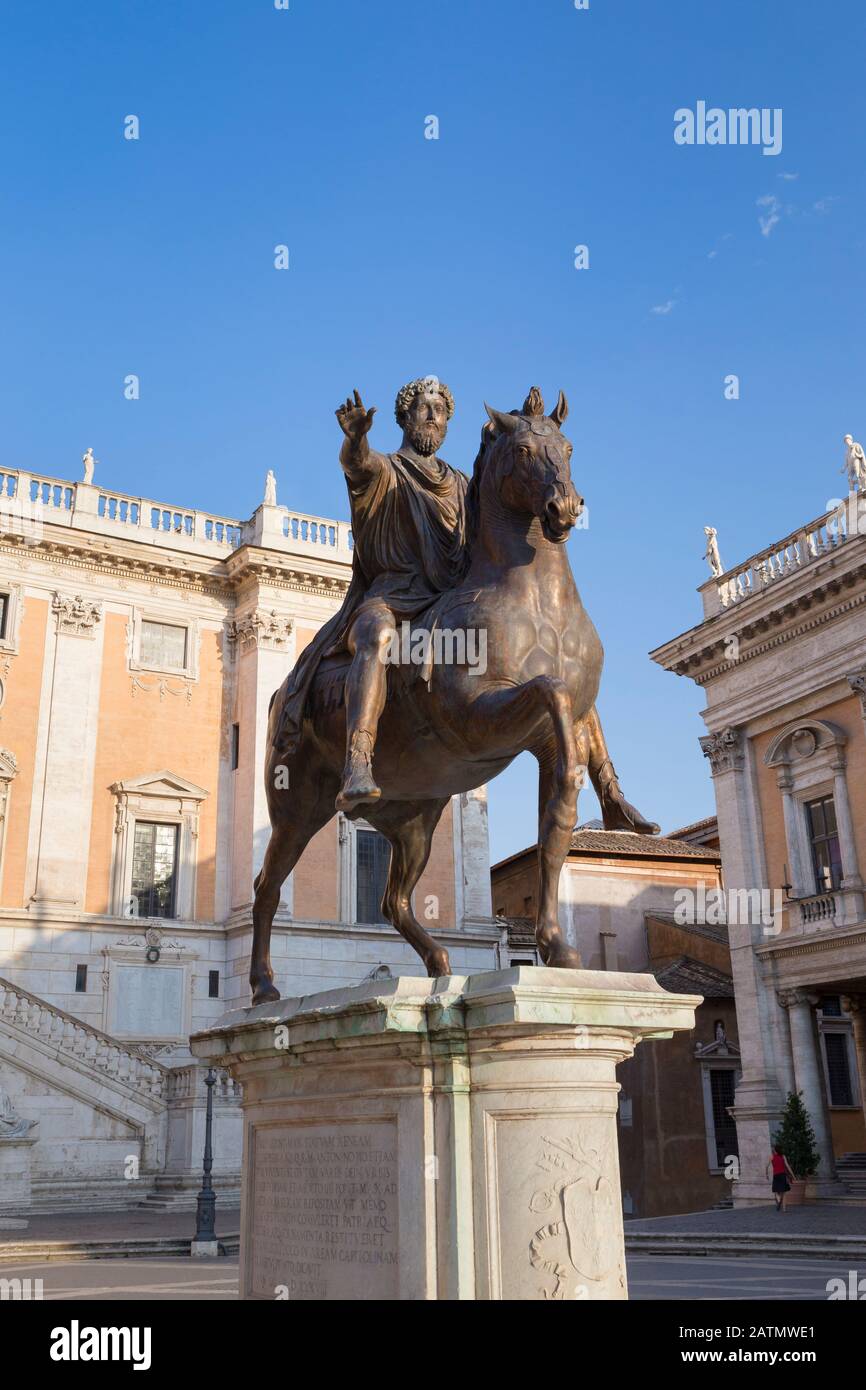 Statua equestre in bronzo di Marco Aurelio, Roma, Italia Foto Stock