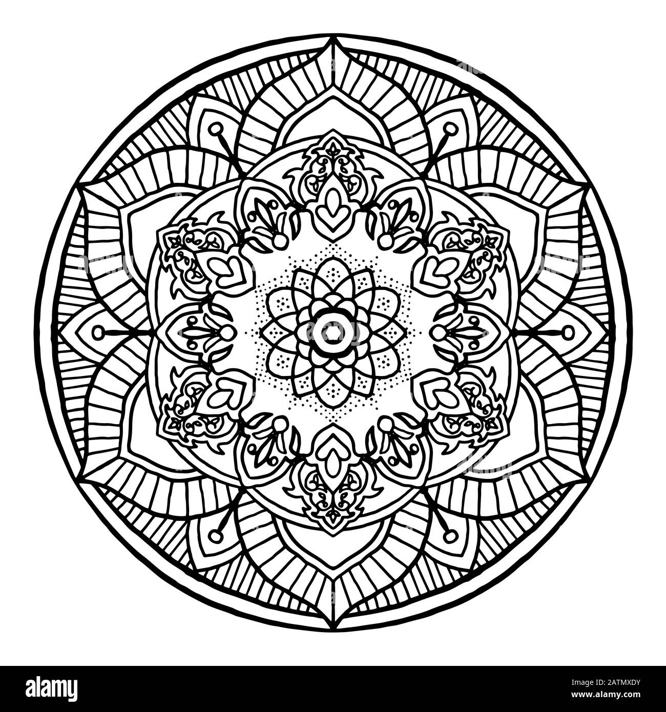 Profilo Mandala ornamento decorativo tondo, può essere utilizzato per colorare il libro, anti-stress terapia, biglietto di auguri, telefono stampa caso, ecc Stile Disegnato A Mano Illustrazione Vettoriale