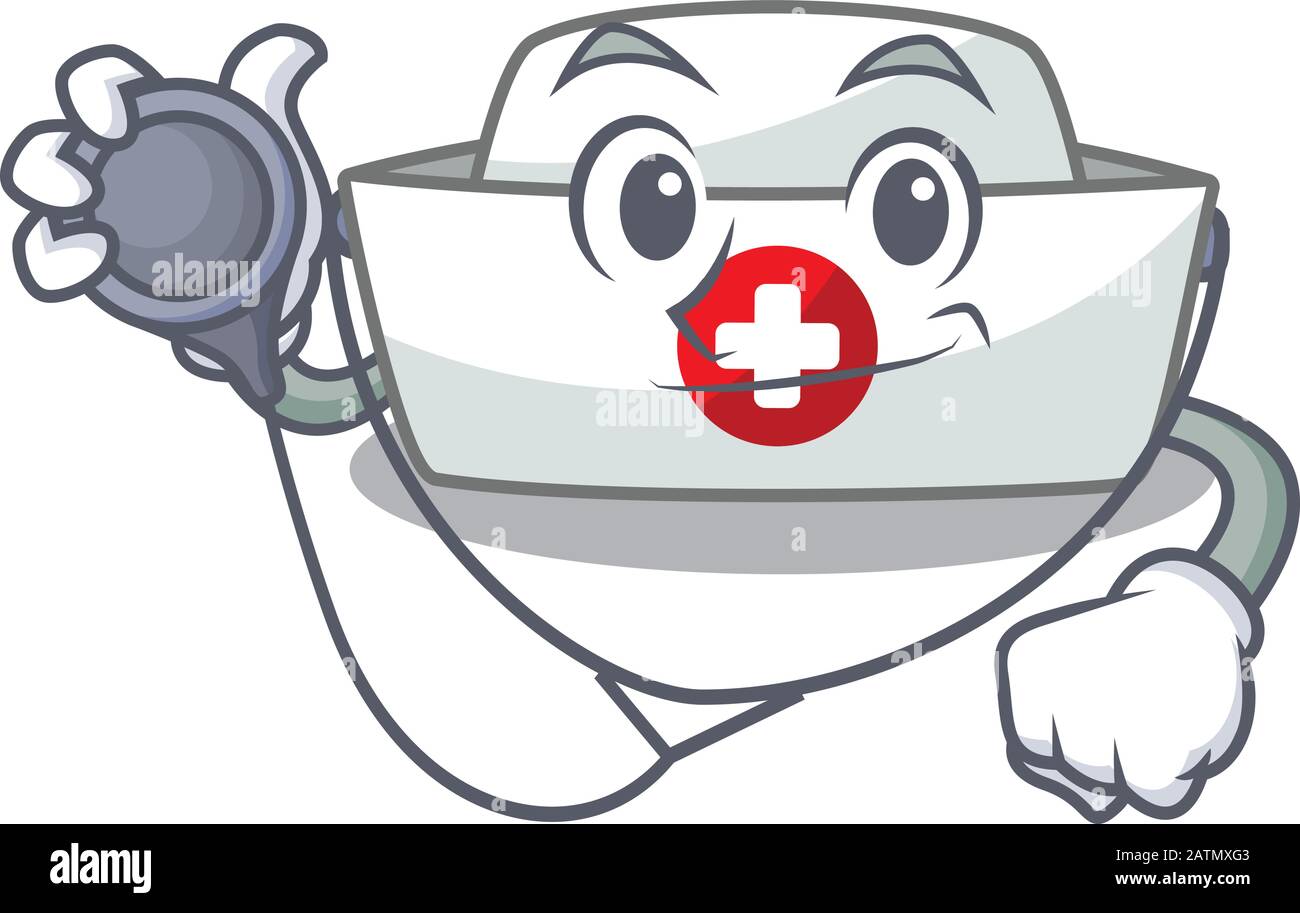 Personaggio cartone animato con cappello da infermiera intelligente e cool in un medico con gli strumenti Illustrazione Vettoriale