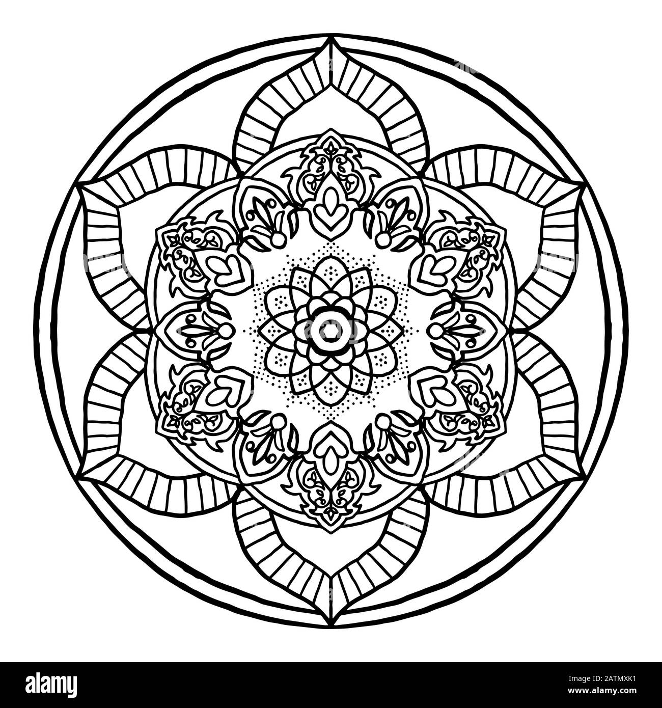 Profilo Mandala ornamento decorativo tondo, può essere utilizzato per colorare il libro, anti-stress terapia, biglietto di auguri, telefono stampa caso, ecc Stile Disegnato A Mano Illustrazione Vettoriale