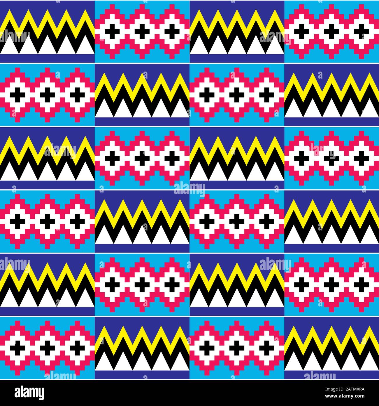 Tessuto africano Kente nwentoma stile geometrico vettore senza cuciture, retrò zigzag design con forme astratte ispirato dai tessuti tribali del Ghana Illustrazione Vettoriale