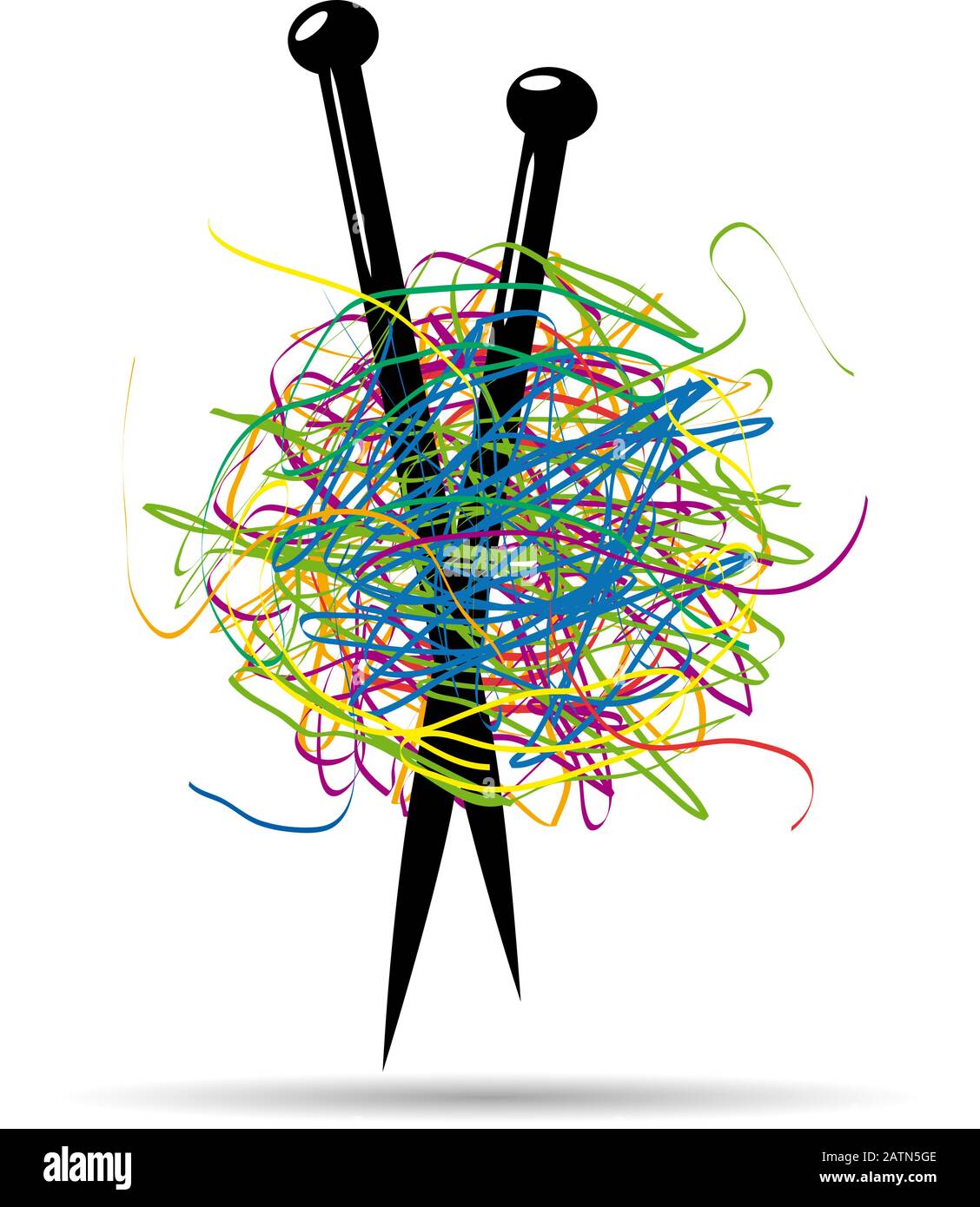 Sfera di segno vettoriale di filato, attrezzi di maglia. Concetto di moda Illustrazione Vettoriale