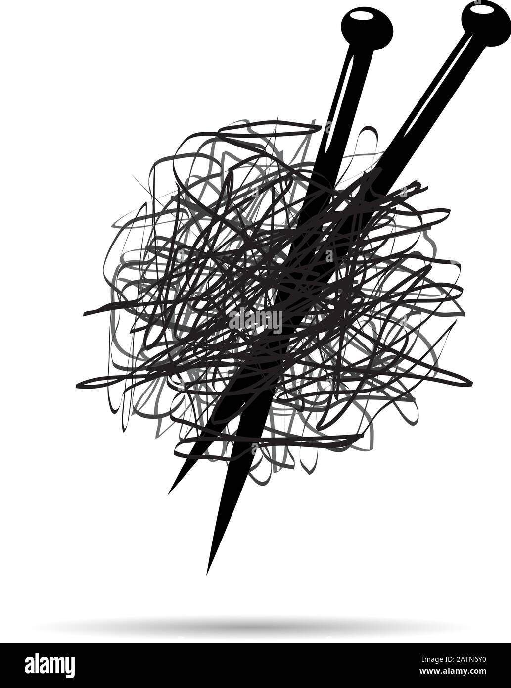 Sfera di segno vettoriale di filato, attrezzi di maglia. Concetto di moda Illustrazione Vettoriale