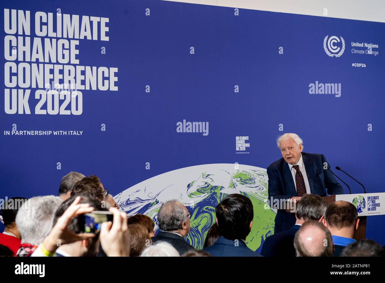 Sir David Attenborough al lancio del prossimo COP26 un Climate Summit al Science Museum di Londra. Foto Stock