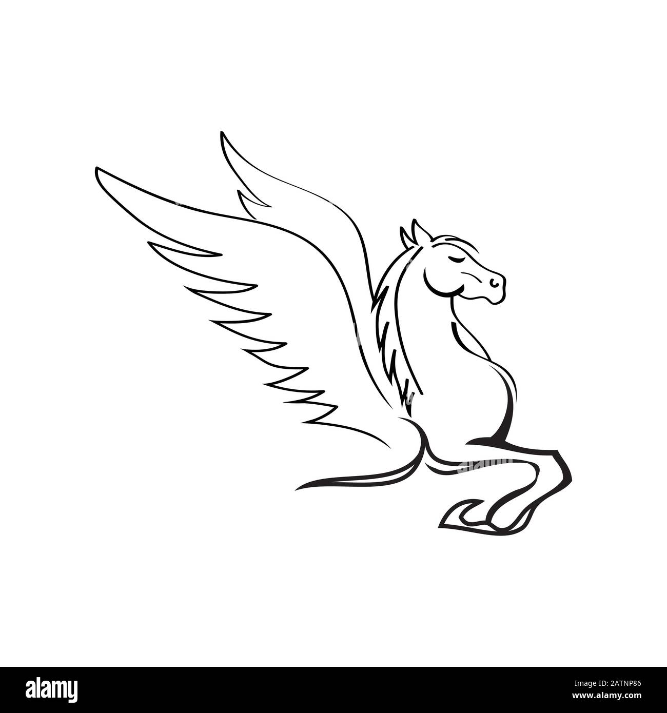 Pegasus alato con stelle logo illustrazione vettoriale. Stilizzata Pegasus mitica creatura silhouette, cavallo alato vettore logo, Illustrazione Vettoriale
