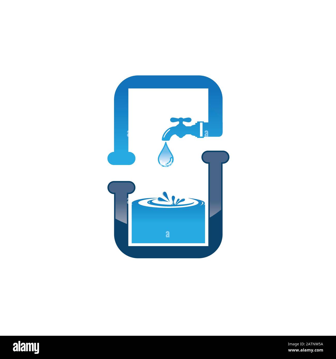 Logotipo semplice ed elegante. Goccia d'acqua con tubo e rubinetto d'acqua. Illustrazione del vettore EPS.10 Illustrazione Vettoriale