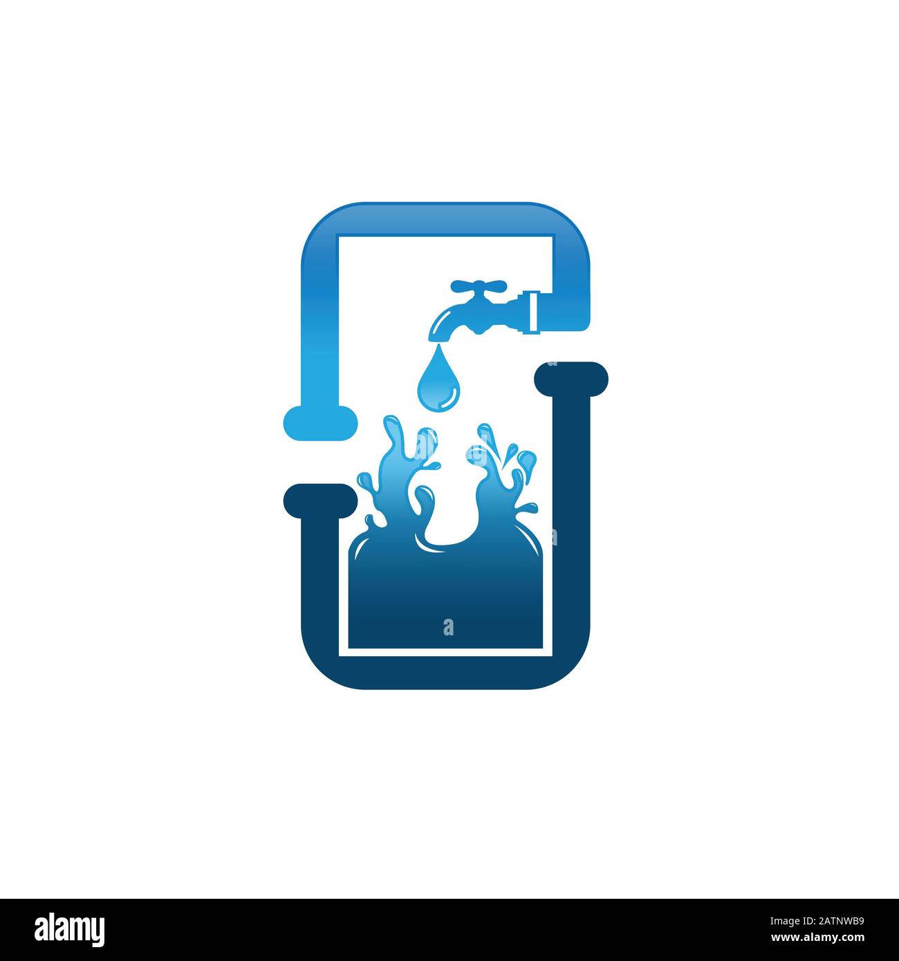 Logotipo semplice ed elegante. Goccia d'acqua con tubo e rubinetto d'acqua. Illustrazione del vettore EPS.10 Illustrazione Vettoriale