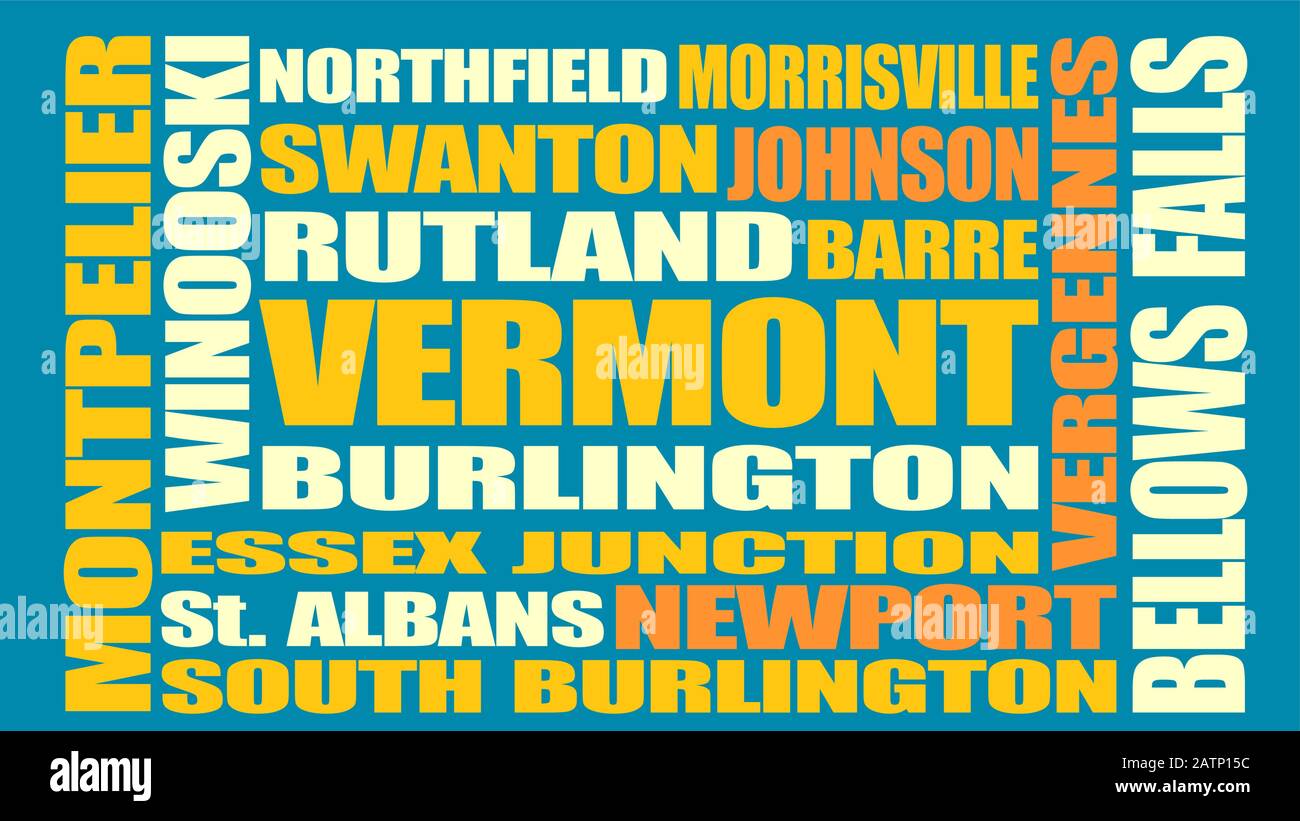 Stato del Vermont elenco delle città Illustrazione Vettoriale