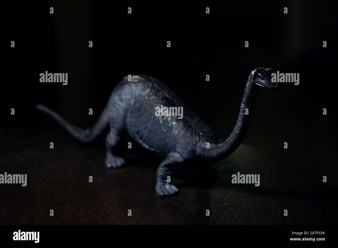 Piccolo dinosauro nero nell'oscurità, animale inesistente Foto Stock