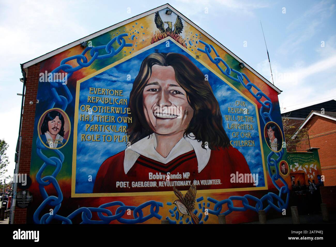 Bobby Sands murale, Belfast, Nordirland/ Irlanda del Nord (nur fuer redaktionelle Verwendung. Keine Werbung. Referenzdatenbank: http://www.360-berlin. Foto Stock
