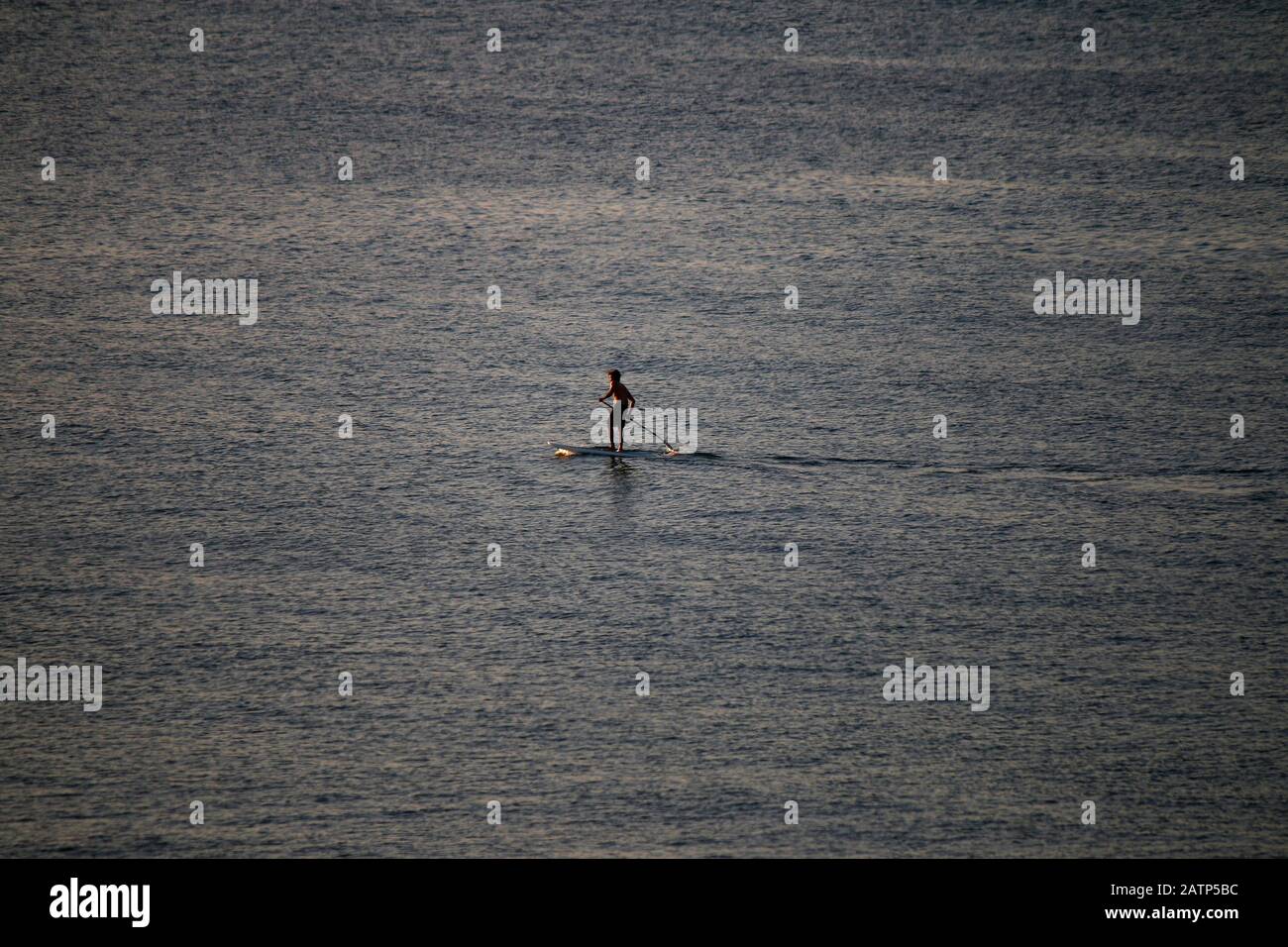 Stand Up Paddler, Mittelmeer, Tel Aviv, Israele/ Spiaggia, mare Mediterraneo, Tel Aviv, Israele (nur fuer redaktionelle Verwendung. Keine Werbung. Referenz Foto Stock