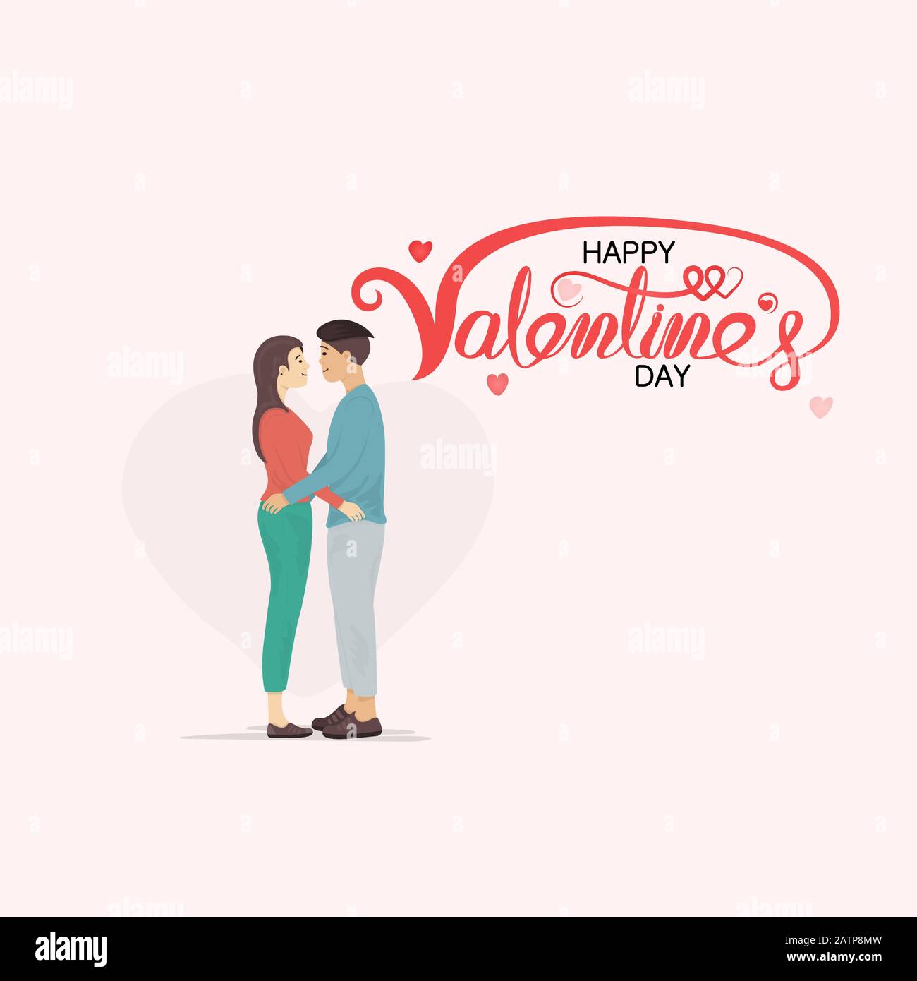 Uomo & Donne Icon.Romantic coppia con cuori shape.Happy San Valentino giorno 14 Febbraio illustrazione.Romantic felice coppia amorevole.San Valentino, amore & Illustrazione Vettoriale