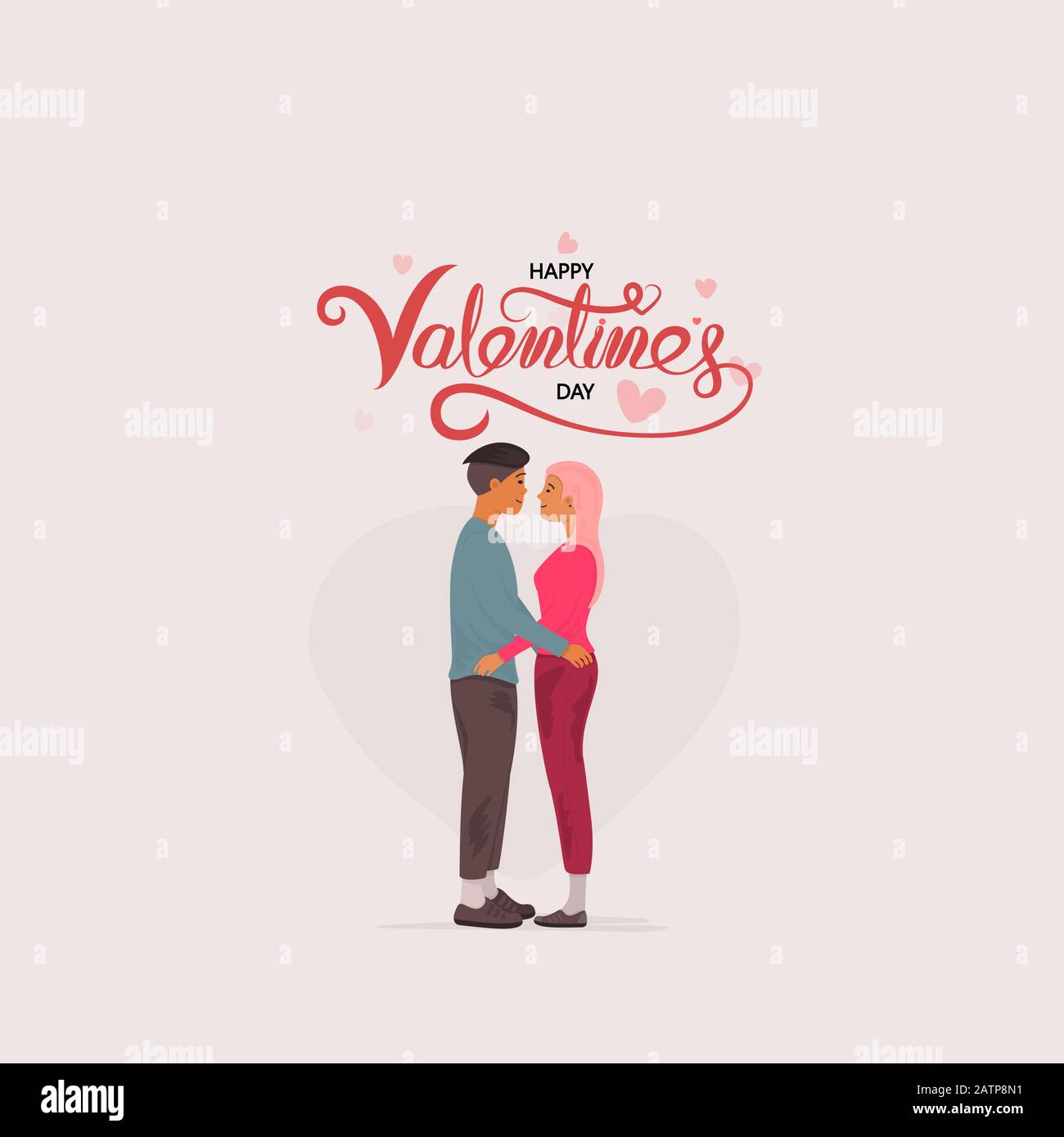 Uomo & Donne Icon.Romantic coppia con cuori shape.Happy San Valentino giorno 14 Febbraio illustrazione.Romantic felice coppia amorevole.San Valentino, amore & Illustrazione Vettoriale