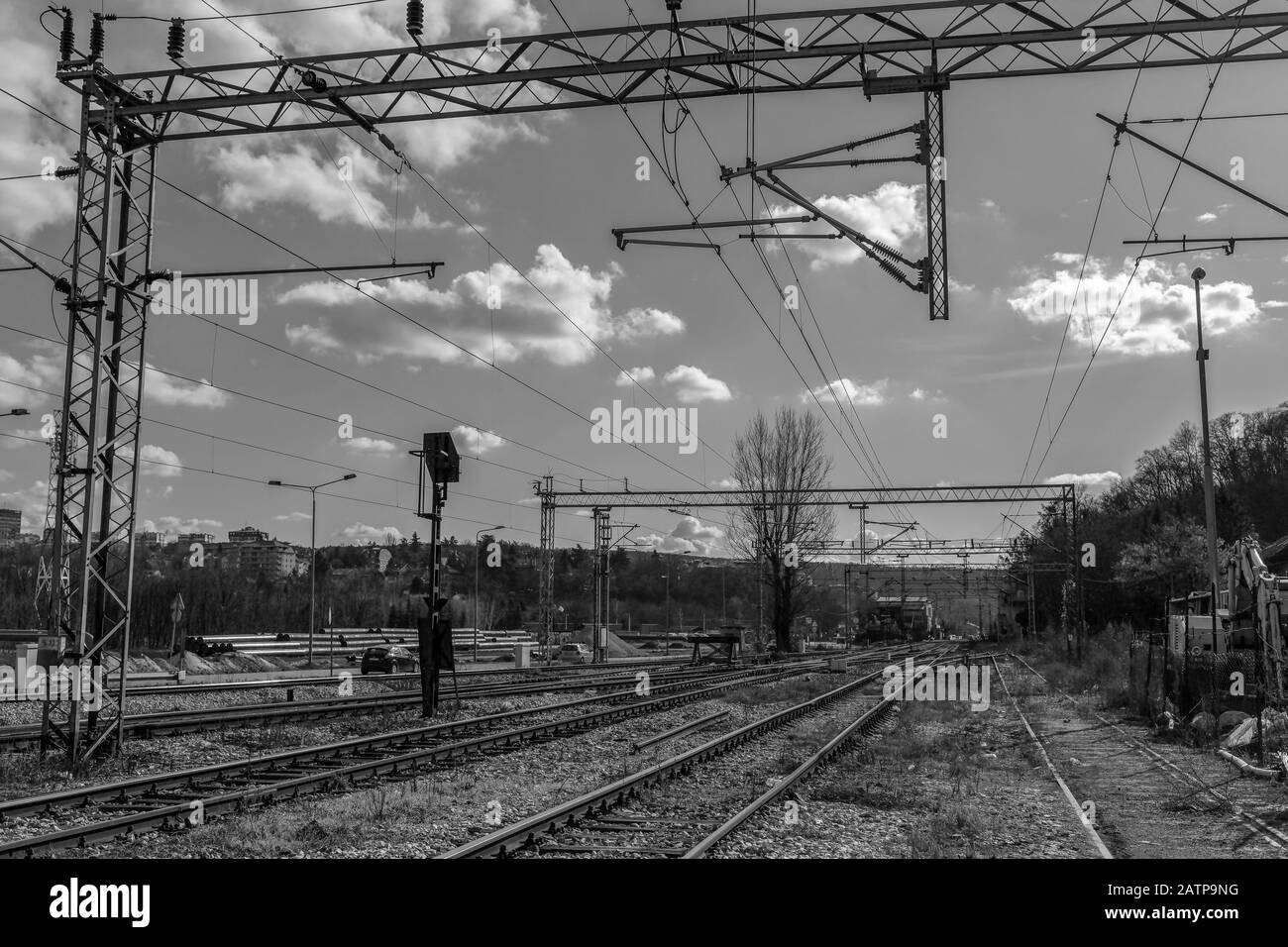 Belgrado, Serbia - binari elettrificati Foto Stock