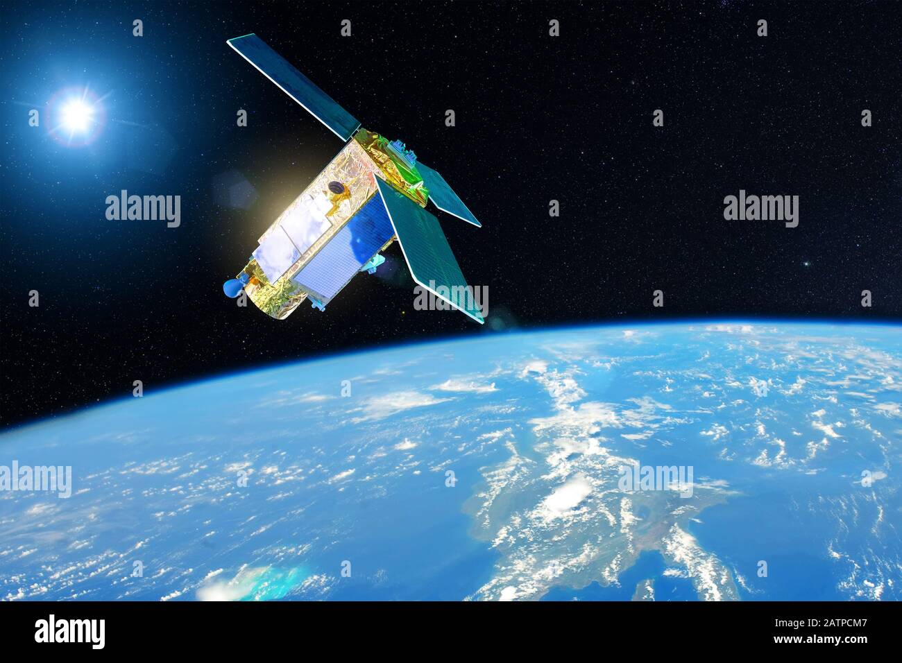 Satellite per studiare l'atmosfera e l'idrosfera nella bassa orbita del pianeta Terra. Elementi di questa immagine fornita dalla NASA Foto Stock