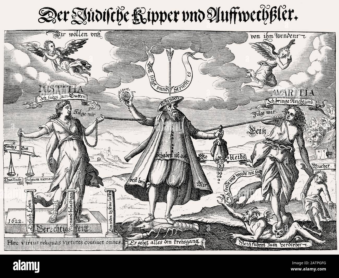 Progetto antisemitico sul cassone ribaltabile e Vedetta o Kipper und Wipper, fusione finanziaria tedesca del 1621-23 Foto Stock