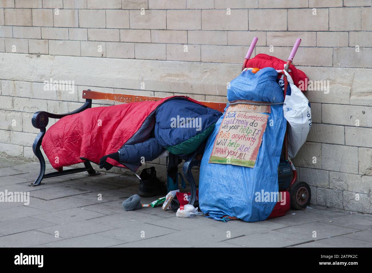 Un senzatetto a Oxford, Regno Unito Foto Stock