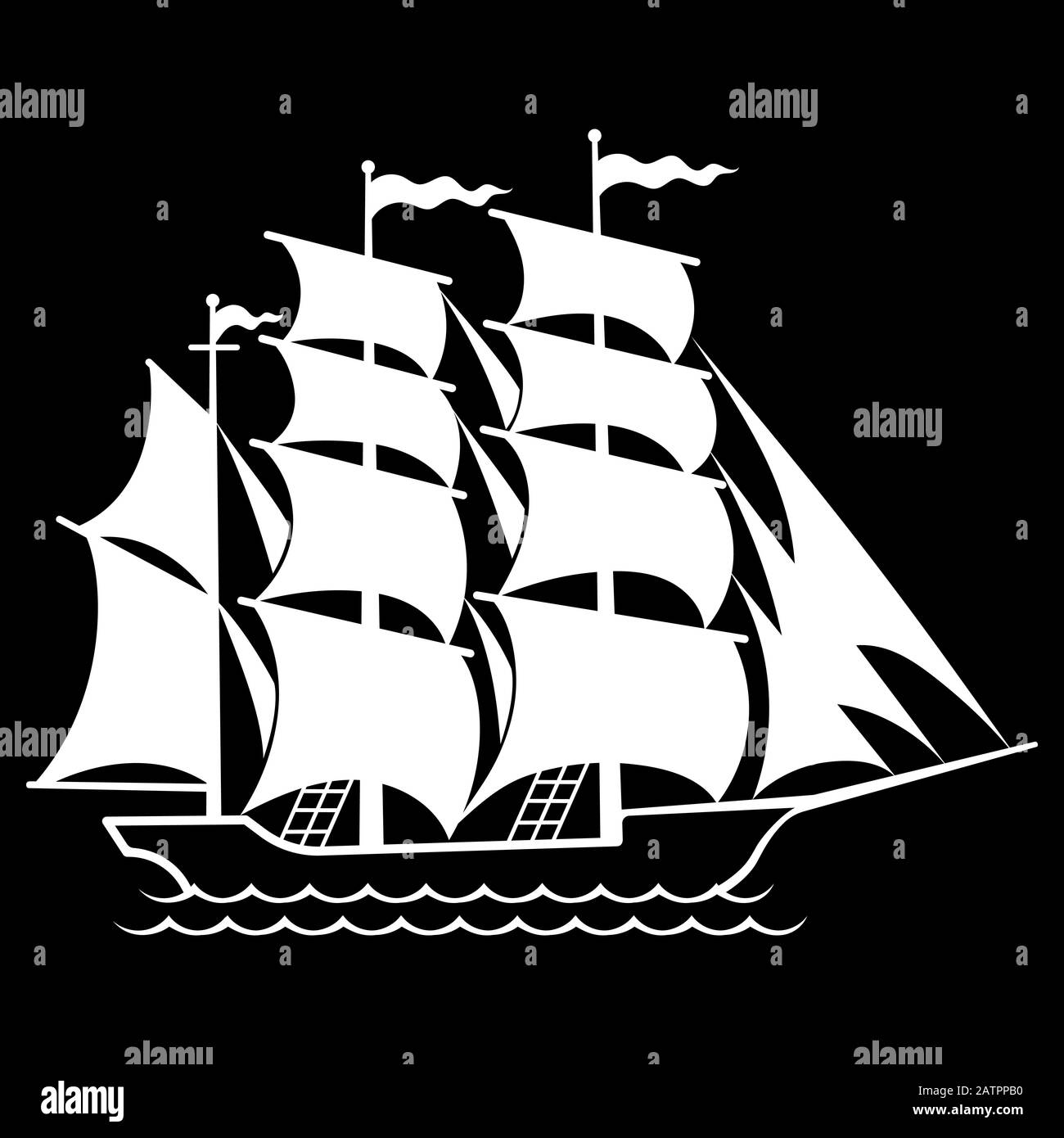 Silhouette di una vecchia nave a vela, logo della barca a vela Illustrazione Vettoriale