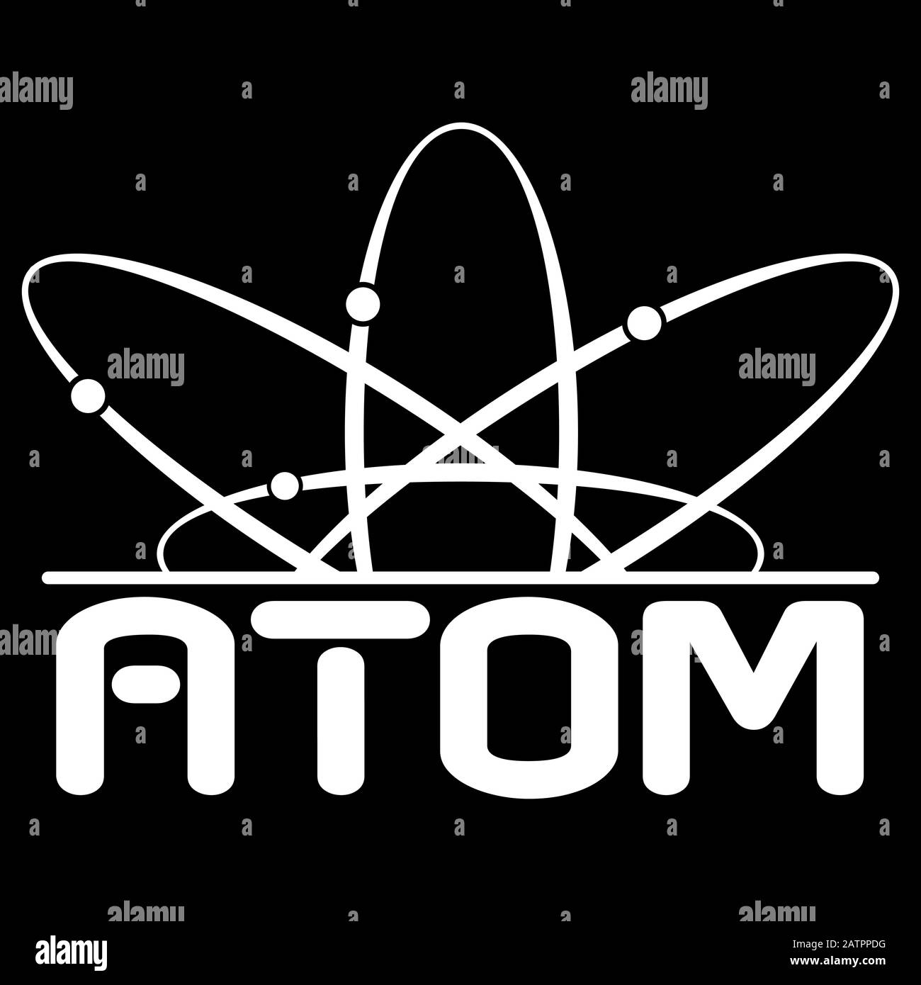 Atomo con elettroni. Rappresentazione schematica dell'atomo, disegno scientifico Illustrazione Vettoriale