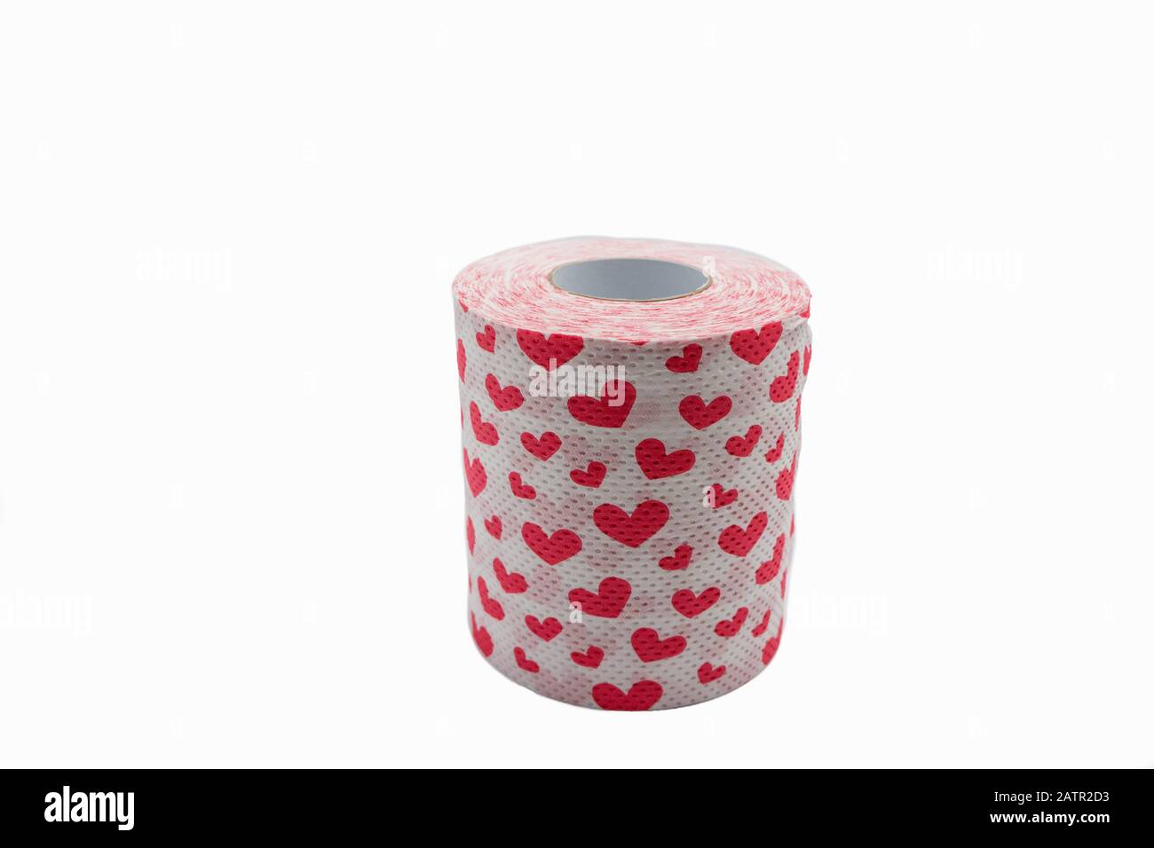 carta igienica con cuori su sfondo bianco con iscrizione Foto Stock