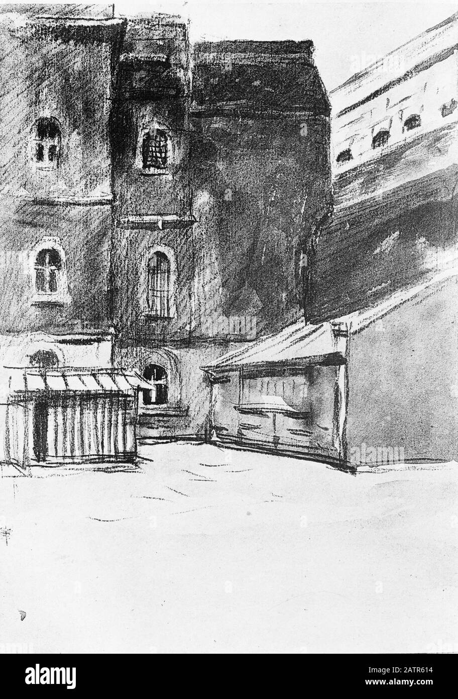 Disegno del capannone di esecuzione a Newgate carcere, Londra, Inghilterra, 1883. Dalle Cronache Di Newgate, 1884. Foto Stock