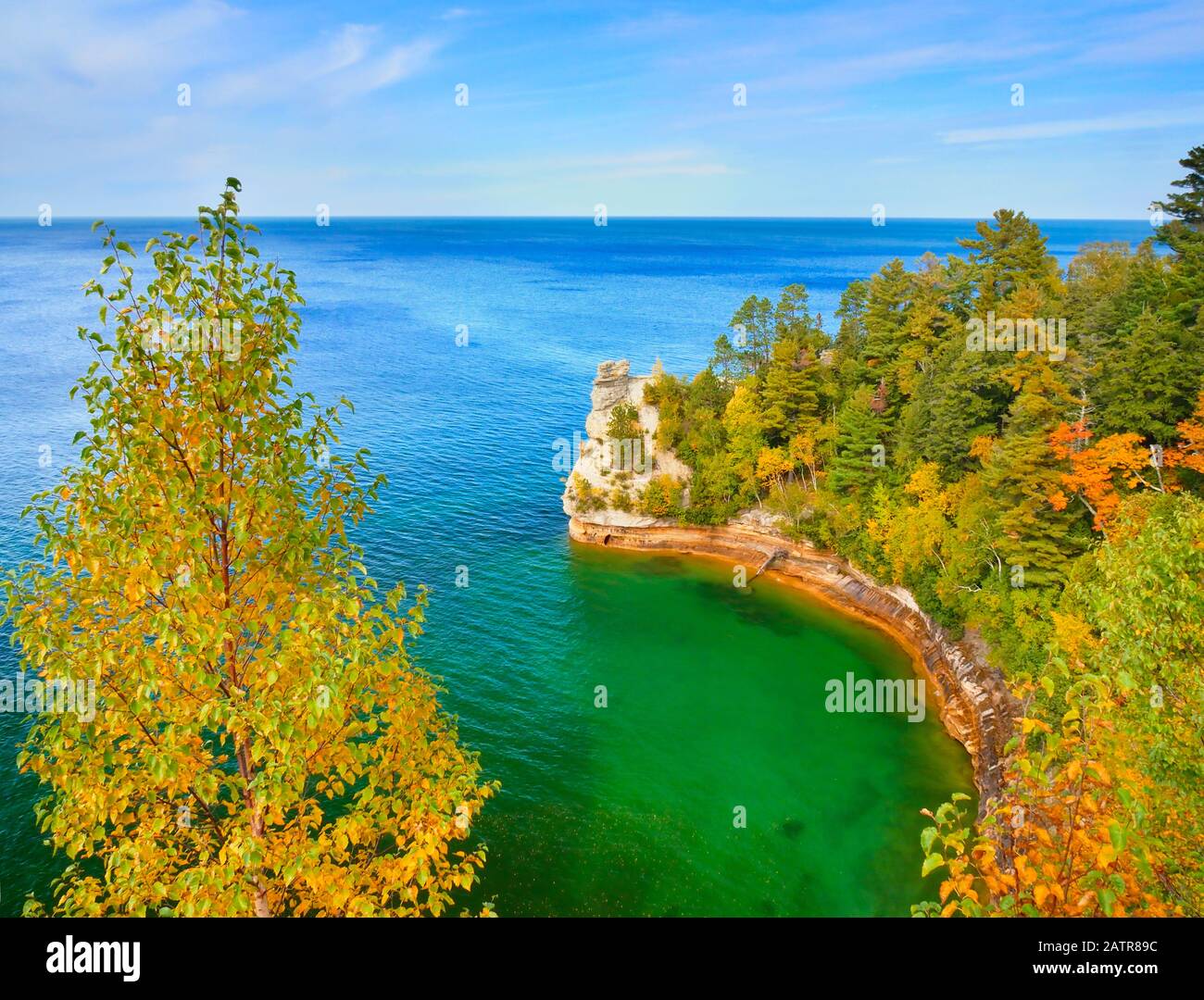 Il castello di minatori si affacciano, Pictured Rocks National Lakeshore, Munising, Michigan, Stati Uniti d'America Foto Stock