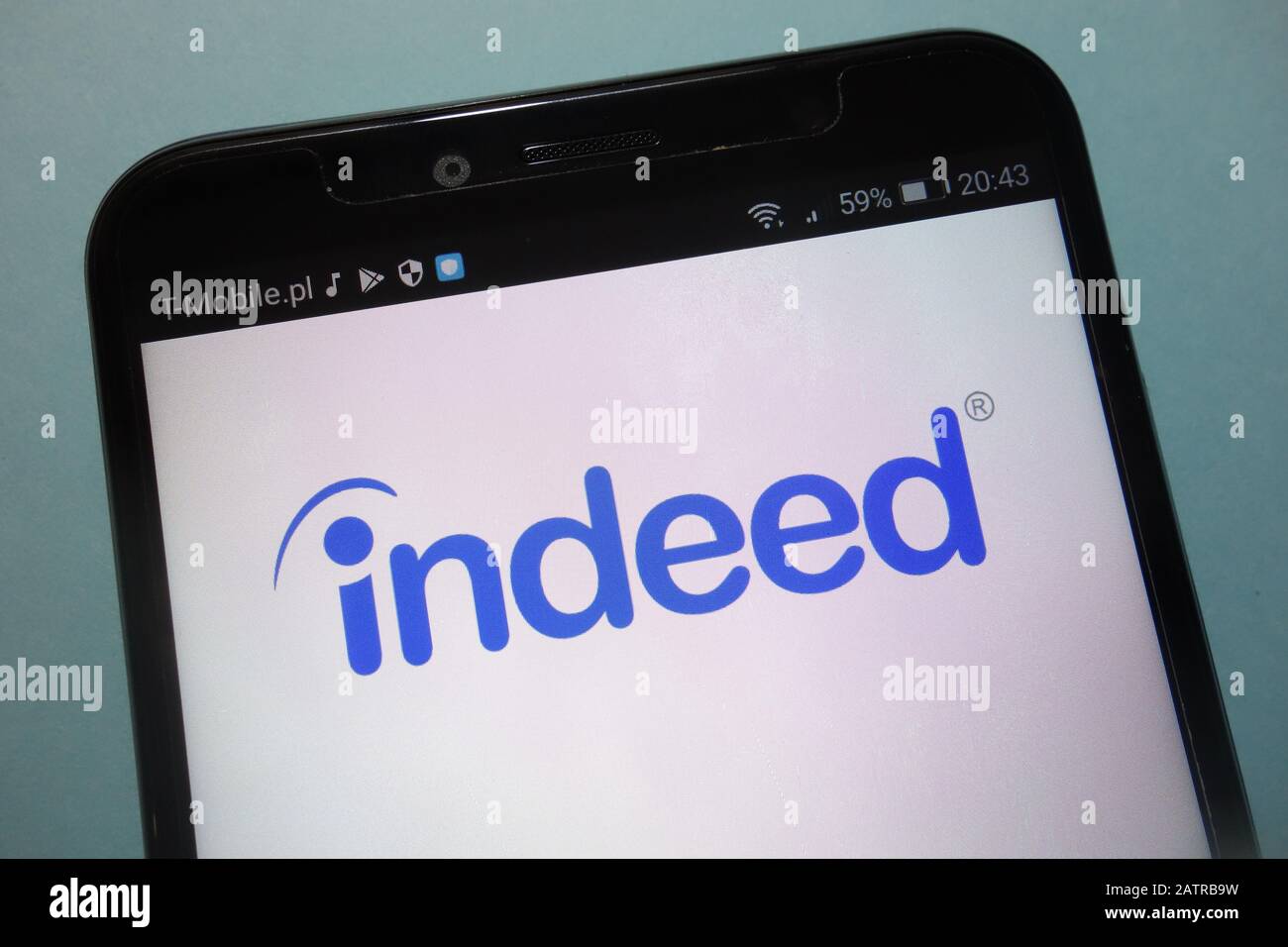 In effetti, il logo del motore di ricerca di lavoro sullo smartphone Foto Stock