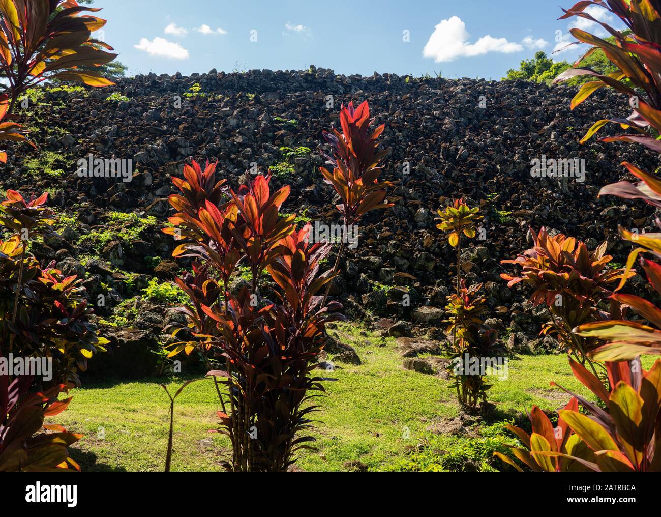 Ulupo Heiau storico sito religioso hawaiano vicino Kailua su Oahu, Hawaii Foto Stock