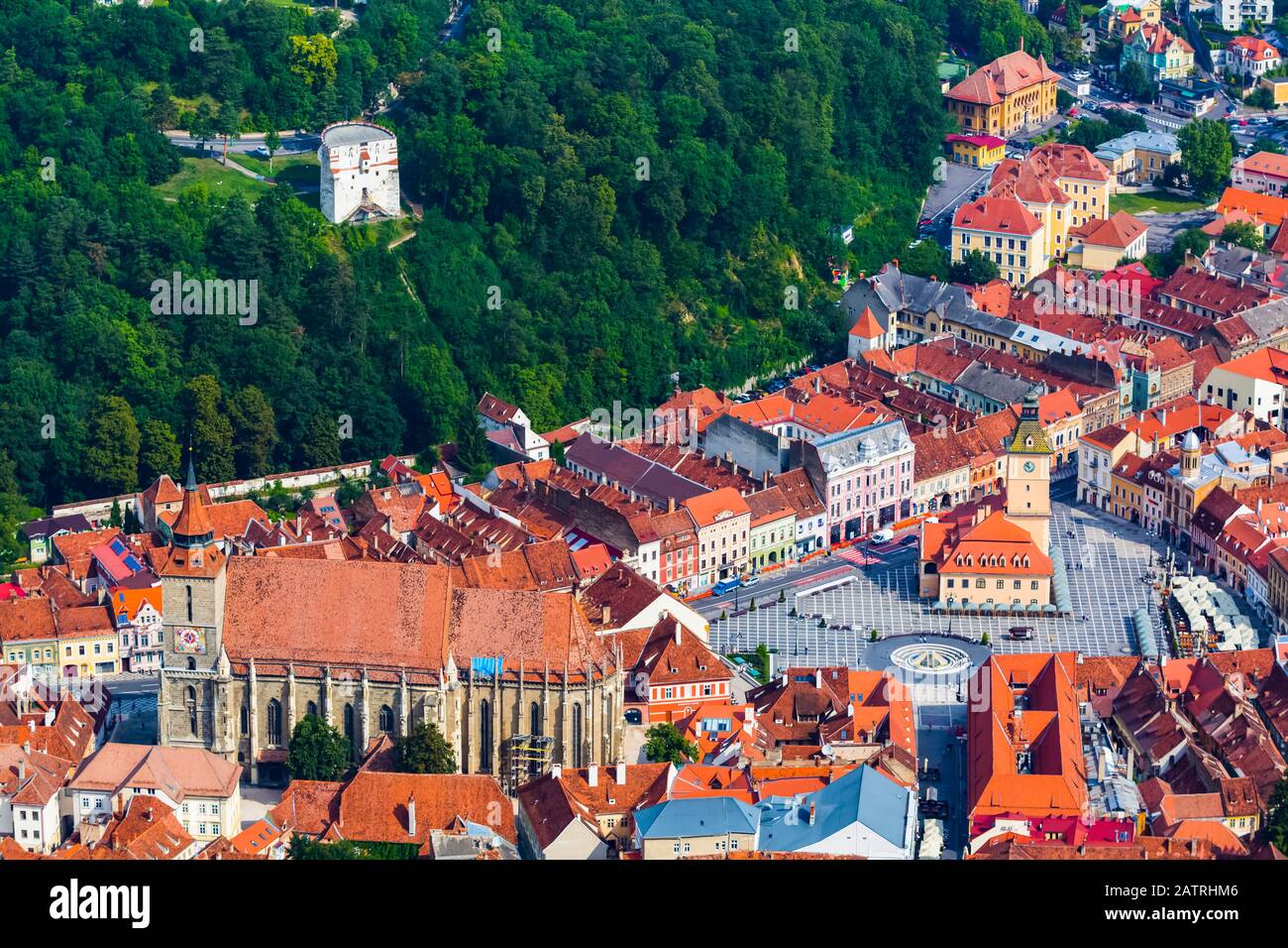 Chiesa Nera, comune e Piazza del Consiglio; Brasov, Regione Transilvania, Romania Foto Stock