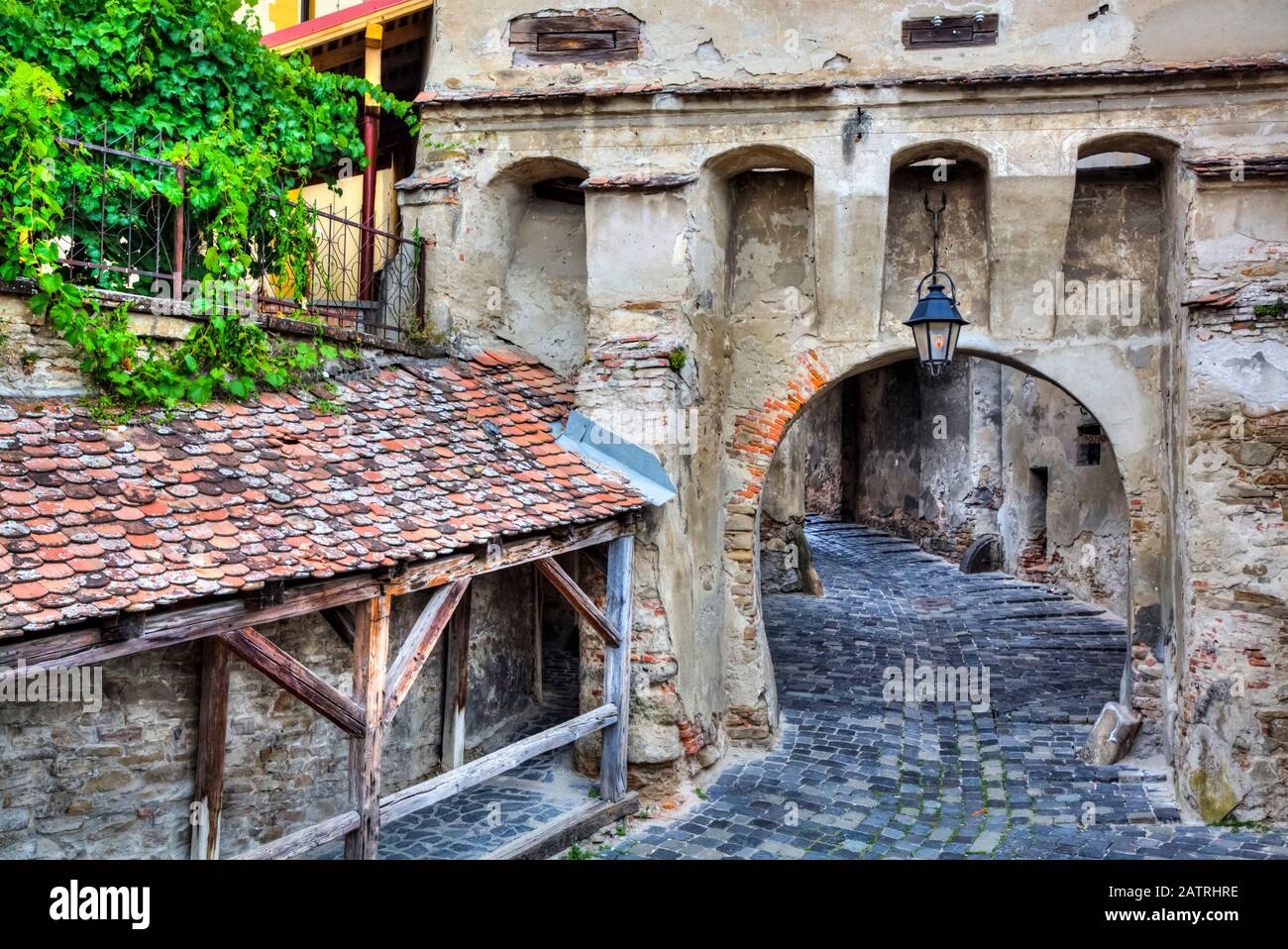 Porta della Torre dell'Orologio; Sighisoara, Contea di Mures, Regione Transilvania, Romania Foto Stock