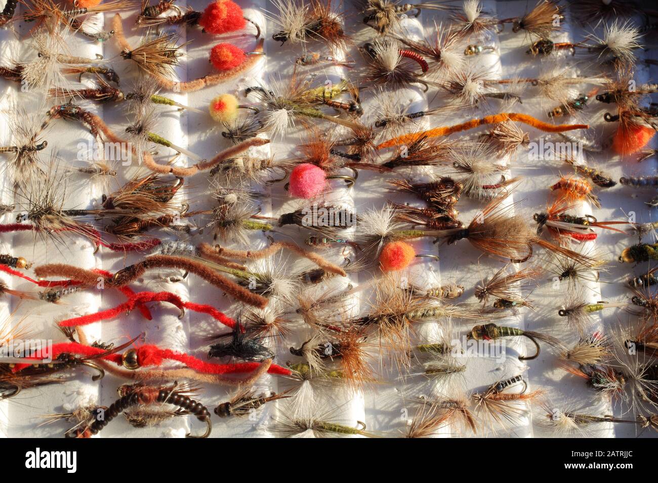 pesca a mosca multipla mosche closeup Foto Stock