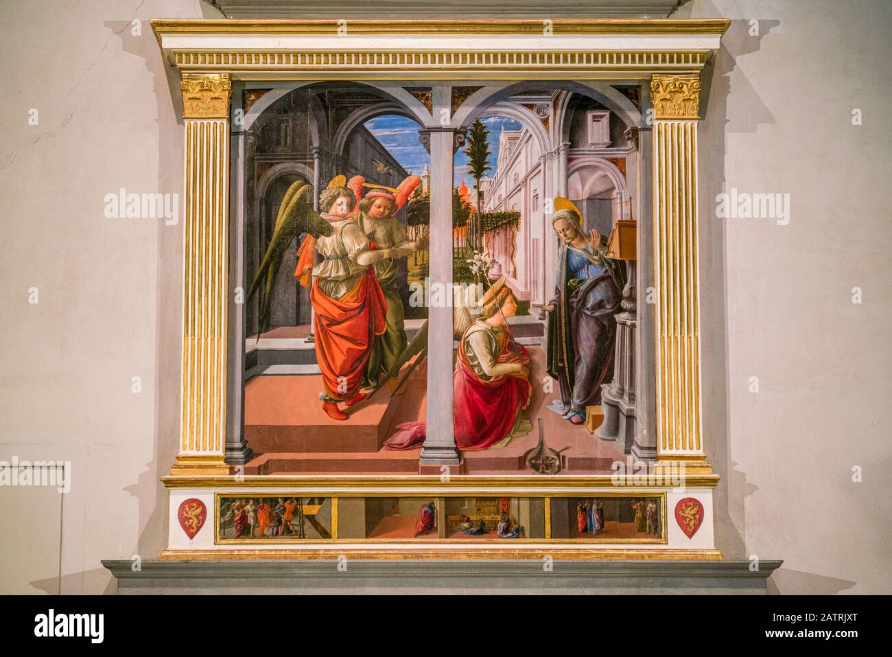 Dipinto 'Annunciazione' Di Filippo Lippi Nella Basilica Di San Lorenzo A Firenze, Toscana, Italia. Foto Stock