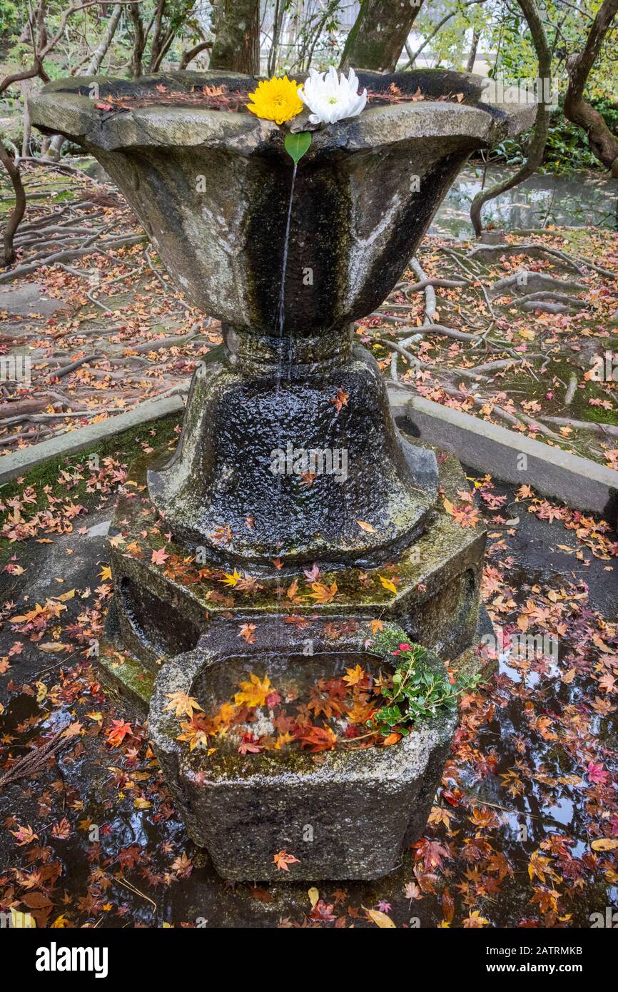 Fontana di pietra, Tempio di Honen-in, Kyoto, Giappone Foto Stock