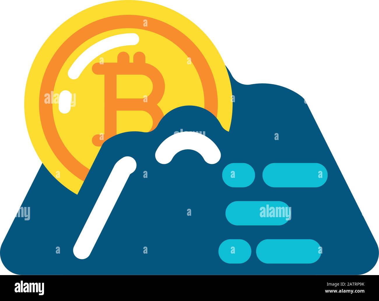 Bitcoin e disegno di montagna di Cryptocurrency valuta cambio banca finanziaria web mercato internet finanza elettronica e tema netto illustrazione vettoriale Illustrazione Vettoriale