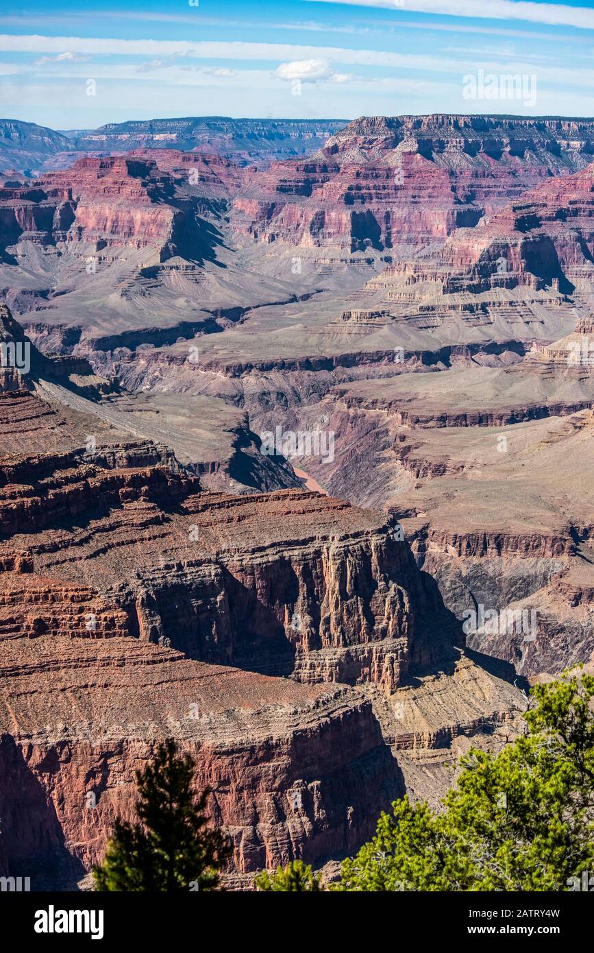 Vista del Grand Canyon da Hermit Trailhead; Arizona, Stati Uniti d'America Foto Stock