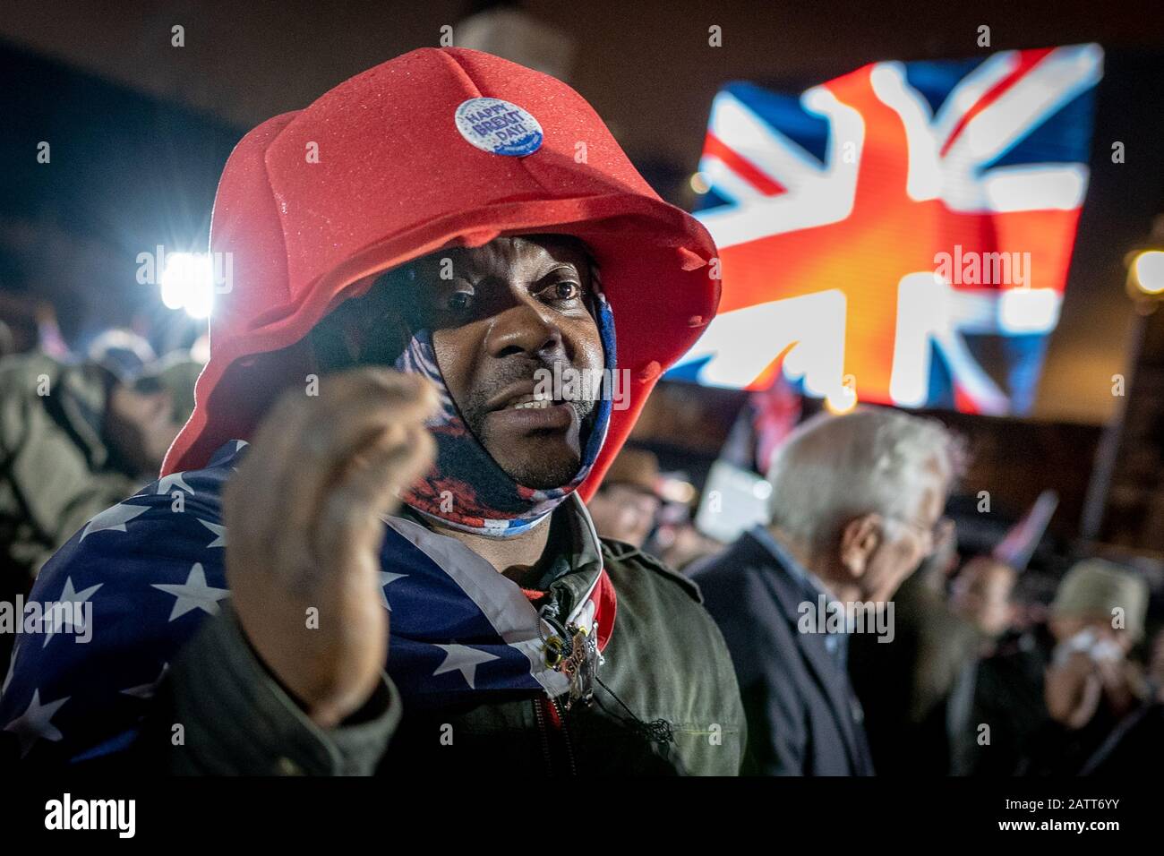 UK Brexit Day 31st gennaio 2020. Le celebrazioni a Londra in quanto Regno Unito escono definitivamente dall'Unione europea dopo un rapporto di 47 anni. Foto Stock