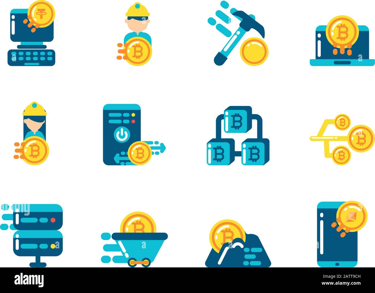 Icona Set design di Cryptocurrency moneta cambio banca finanziaria web mercato internet finanza elettronica e tema netto illustrazione vettoriale Illustrazione Vettoriale