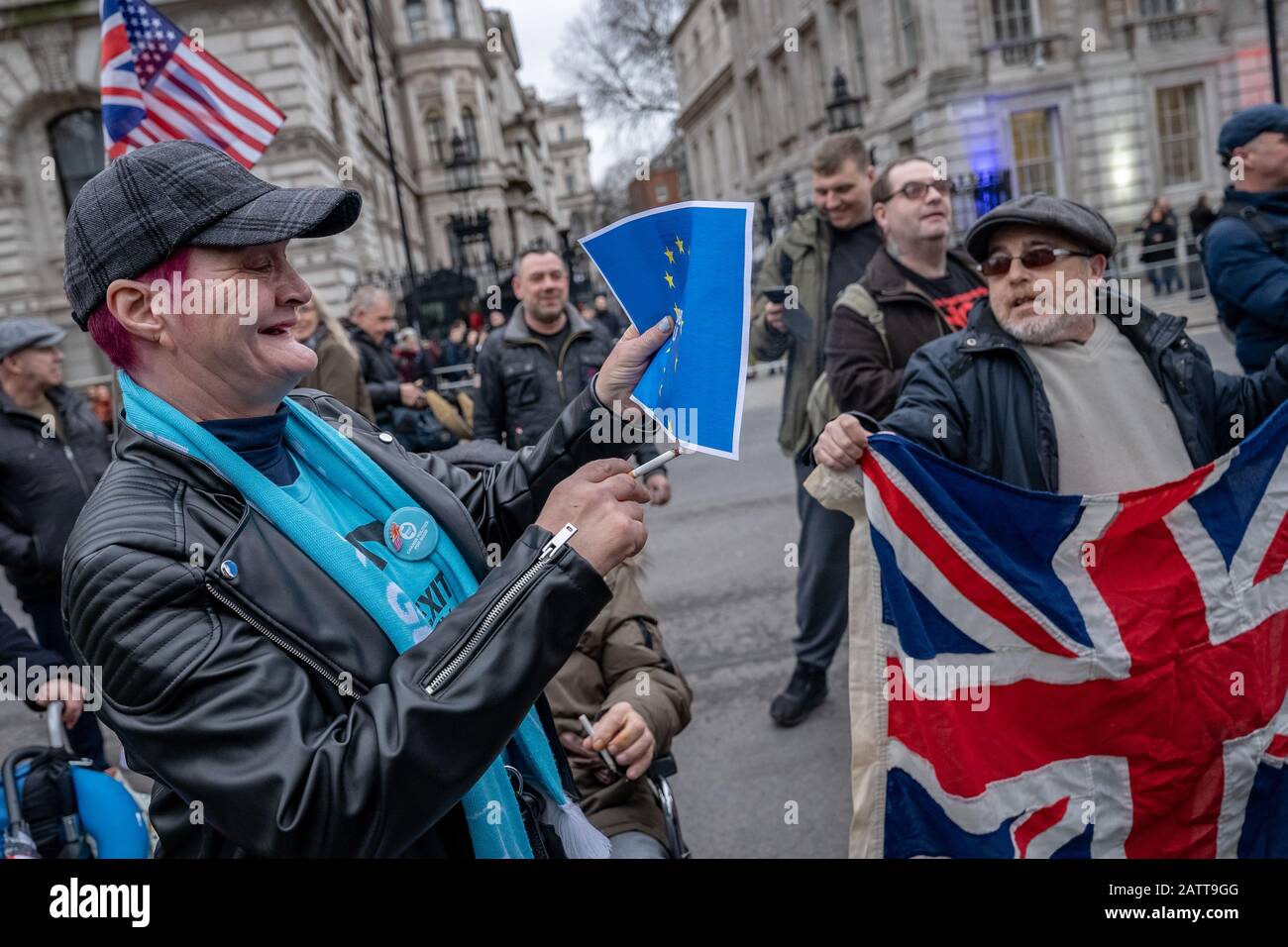 UK Brexit Day 31st gennaio 2020. Le celebrazioni a Londra in quanto Regno Unito escono definitivamente dall'Unione europea dopo un rapporto di 47 anni. Foto Stock