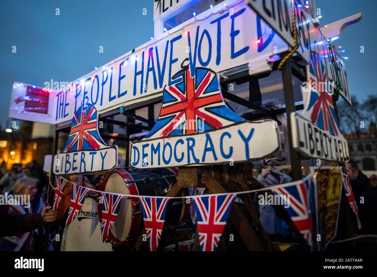 UK Brexit Day 31st gennaio 2020. Le celebrazioni a Londra in quanto Regno Unito escono definitivamente dall'Unione europea dopo un rapporto di 47 anni. Foto Stock