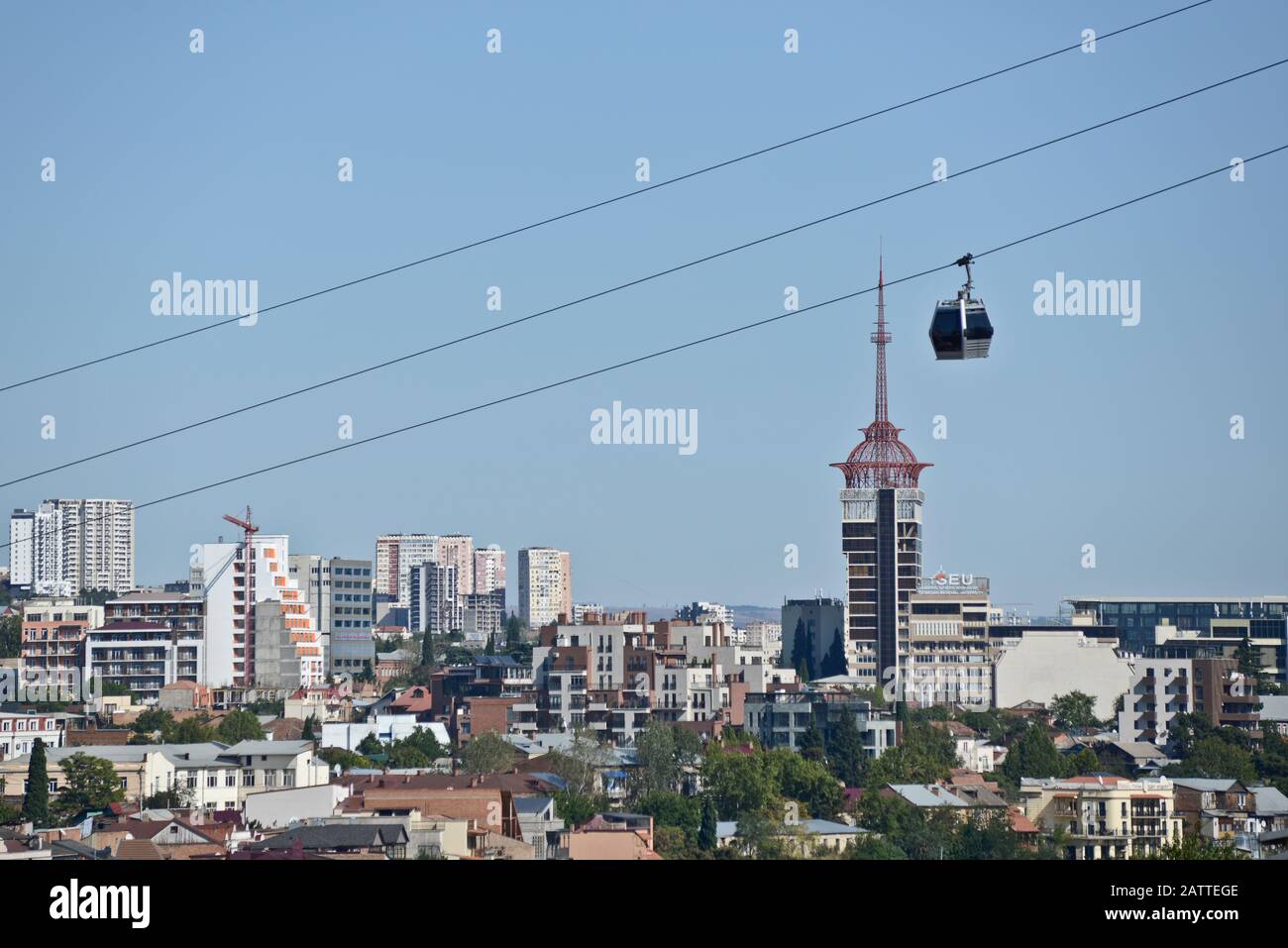 Funivia di Tbilisi, vista dalla collina di Sololaki (Georgia) Foto Stock