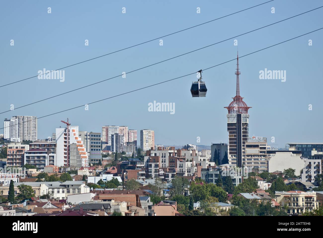 Funivia di Tbilisi, vista dalla collina di Sololaki (Georgia) Foto Stock