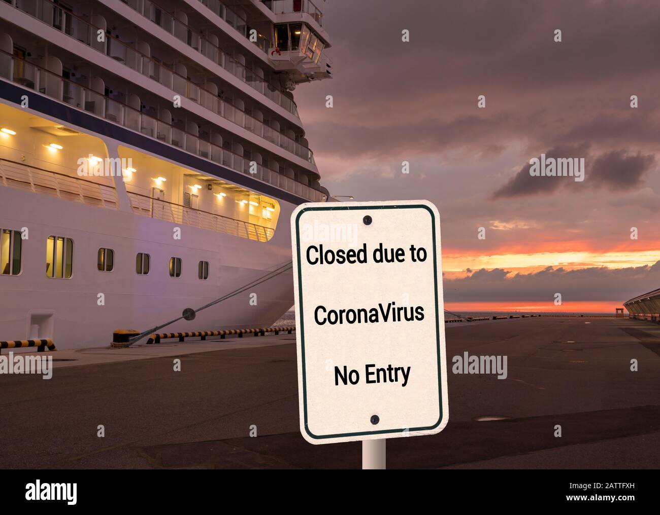 Concetto di isolamento e quarantena dei passeggeri delle navi da crociera con virus influenzale del coronavirus Foto Stock