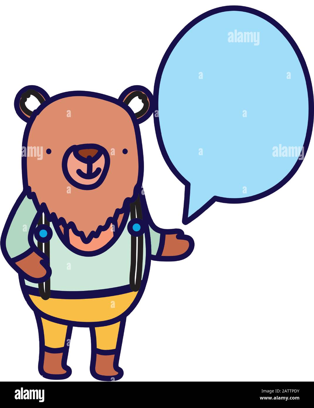 orso carino con i vestiti fumetto fumetto cartone animato su sfondo bianco illustrazione vettoriale Illustrazione Vettoriale