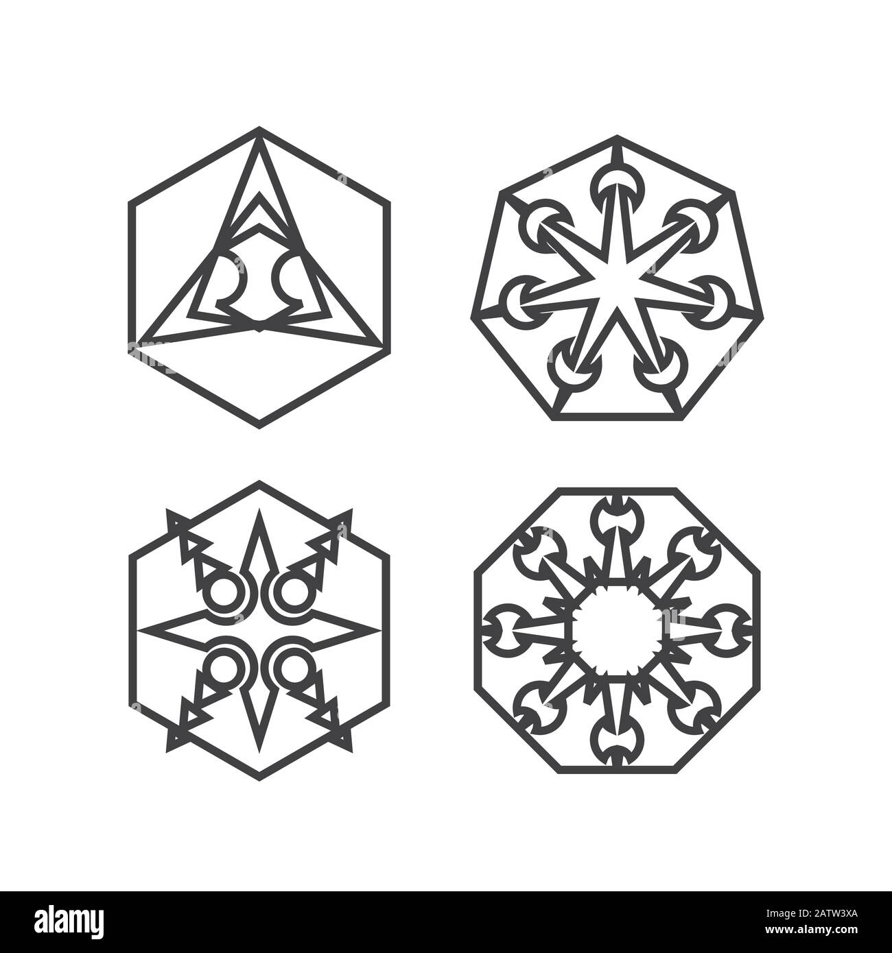 Set di forme geometriche, triangoli, disegno di linee, vettore Illustrazione Vettoriale