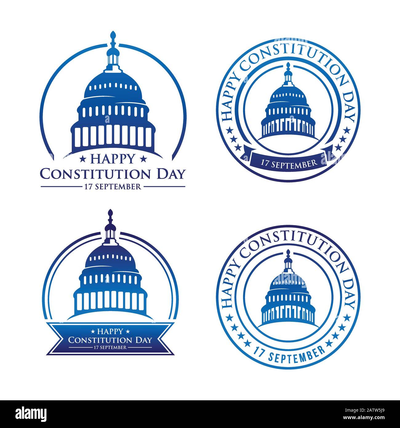 Set di emblemi del giorno della costituzione degli Stati Uniti. 17 settembre. Elementi vettoriali isolati Illustrazione Vettoriale