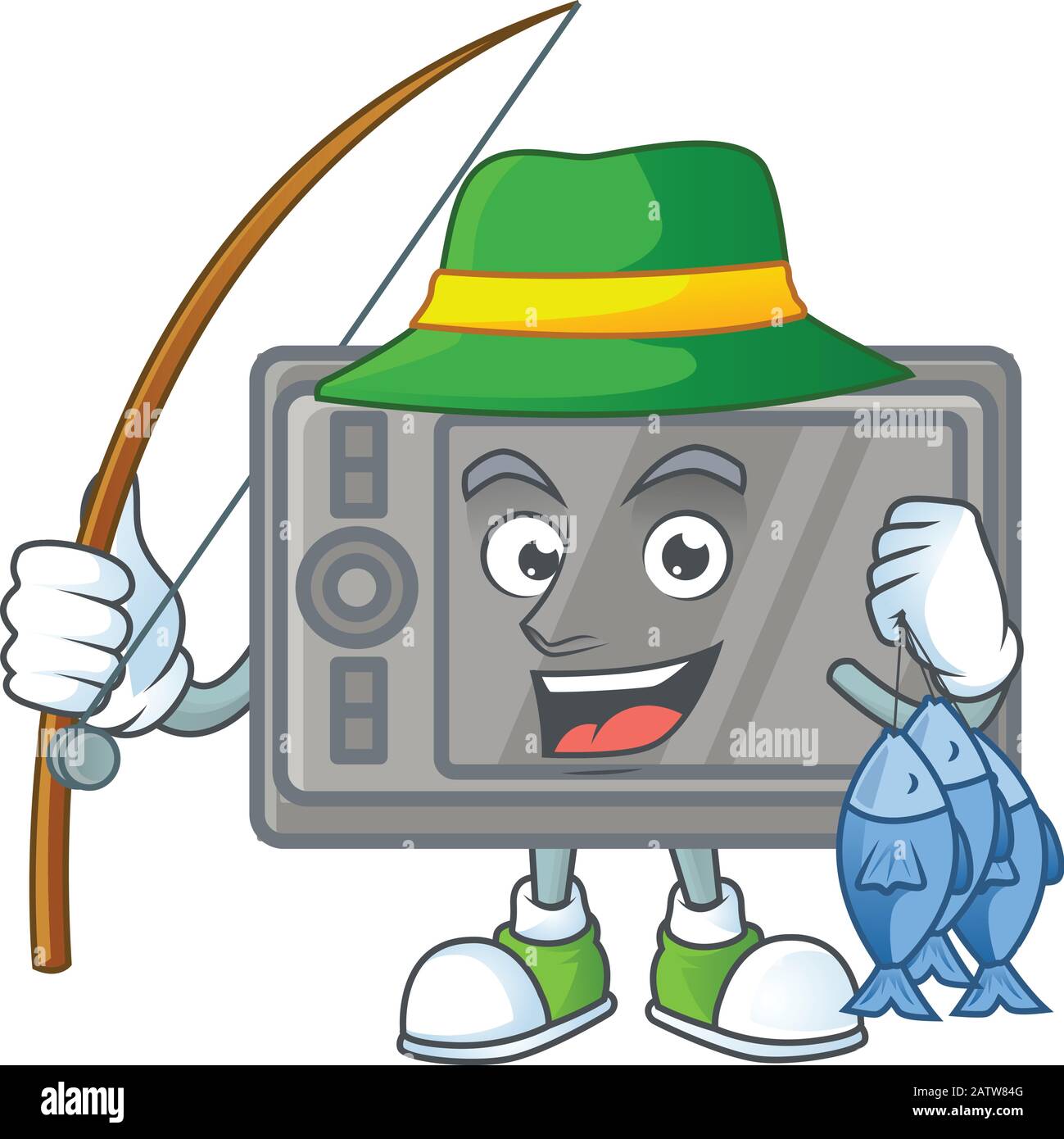 Una mascotte disegno di pesca wacom con 3 pesci Illustrazione Vettoriale