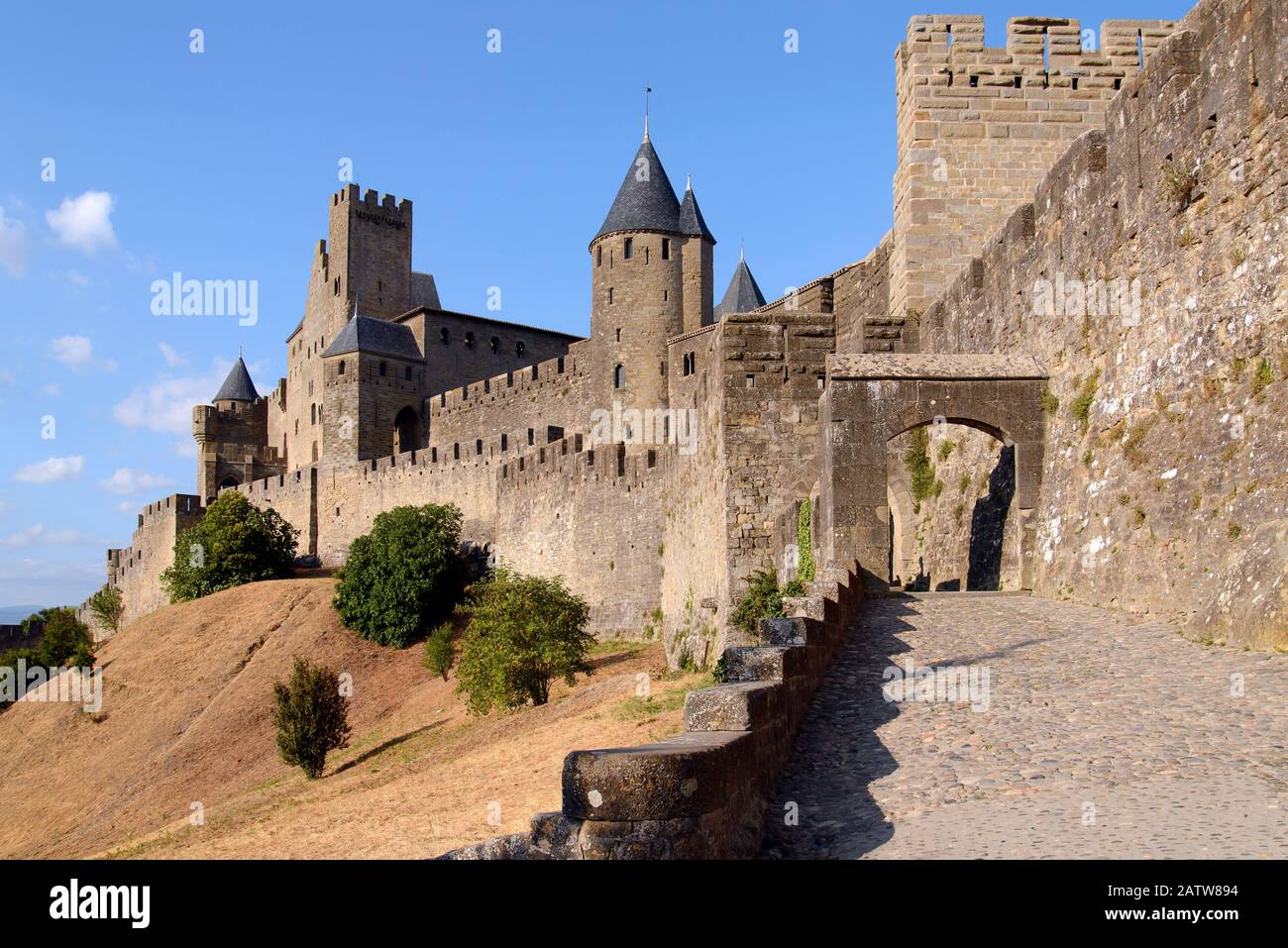 Porte De L' Aude, Carcassonne, Languedoc-Roussillon, Frankreich, Europa Foto Stock
