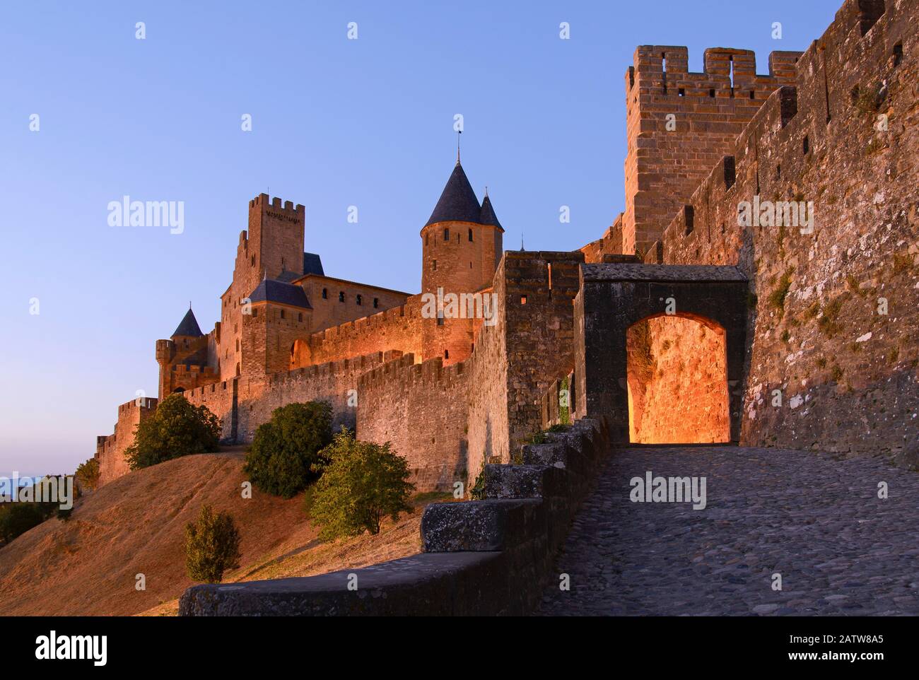 Porte De L' Aude, Carcassonne, Languedoc-Roussillon, Frankreich, Europa Foto Stock
