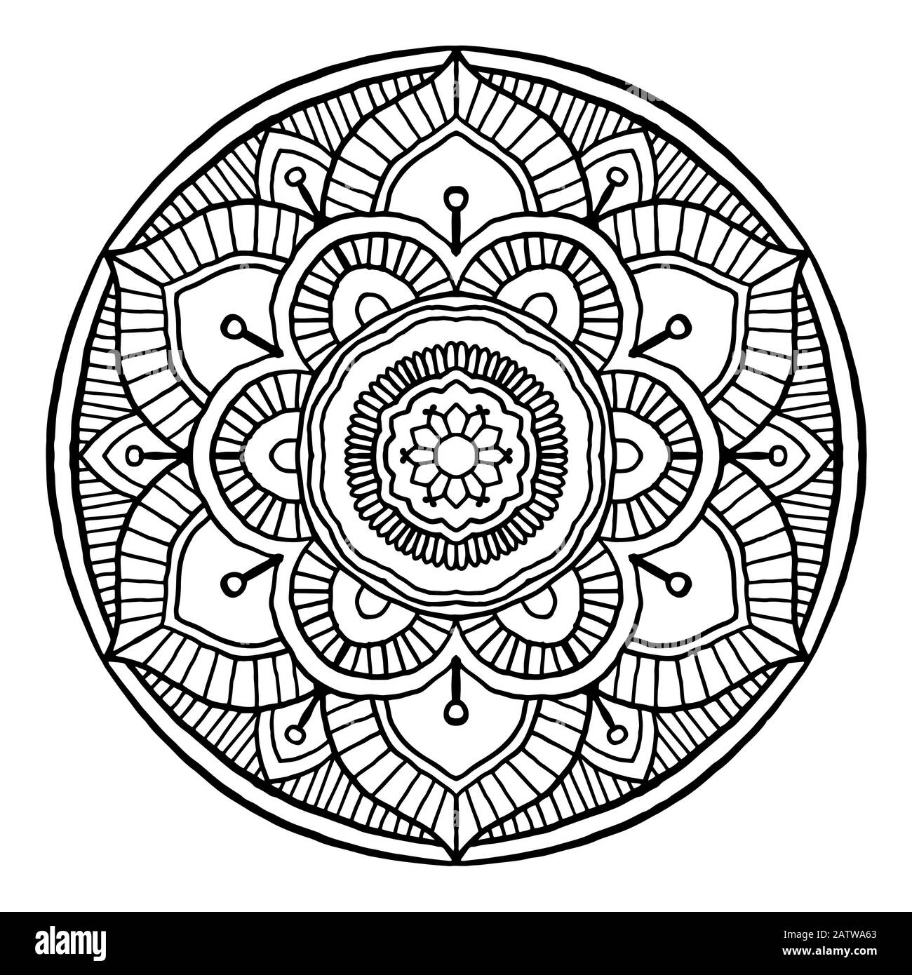 Profilo Mandala ornamento decorativo tondo, può essere utilizzato per colorare il libro, anti-stress terapia, biglietto di auguri, telefono stampa caso, ecc Stile Disegnato A Mano Illustrazione Vettoriale