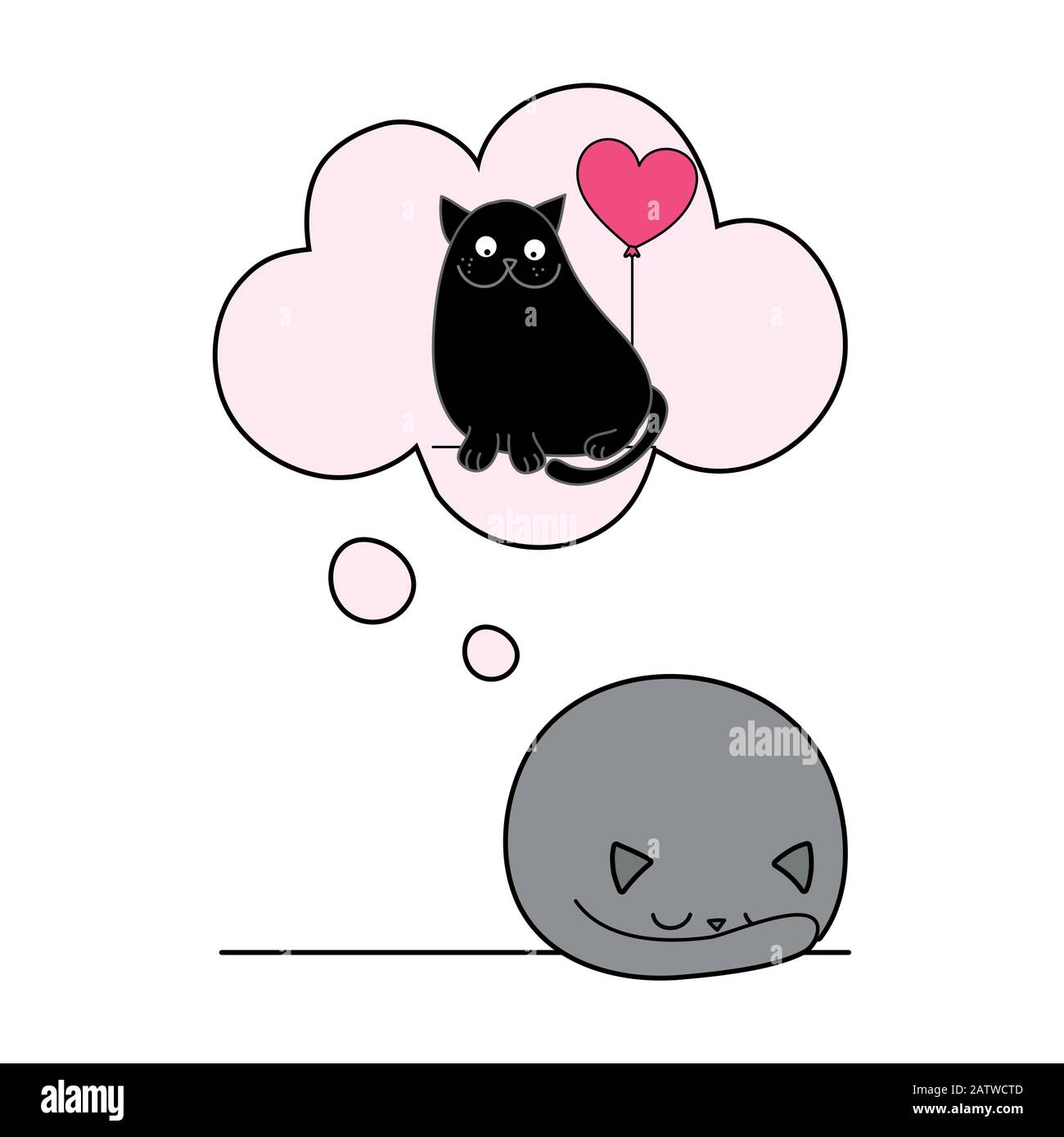 Non posso farvi uscire il mio gatto della testa nell'amore - il carattere del doodle, il gattino dormente divertente. Buono per poster, carta da parati, t-shirt, regalo, biglietto d'auguri, colorazione b Illustrazione Vettoriale